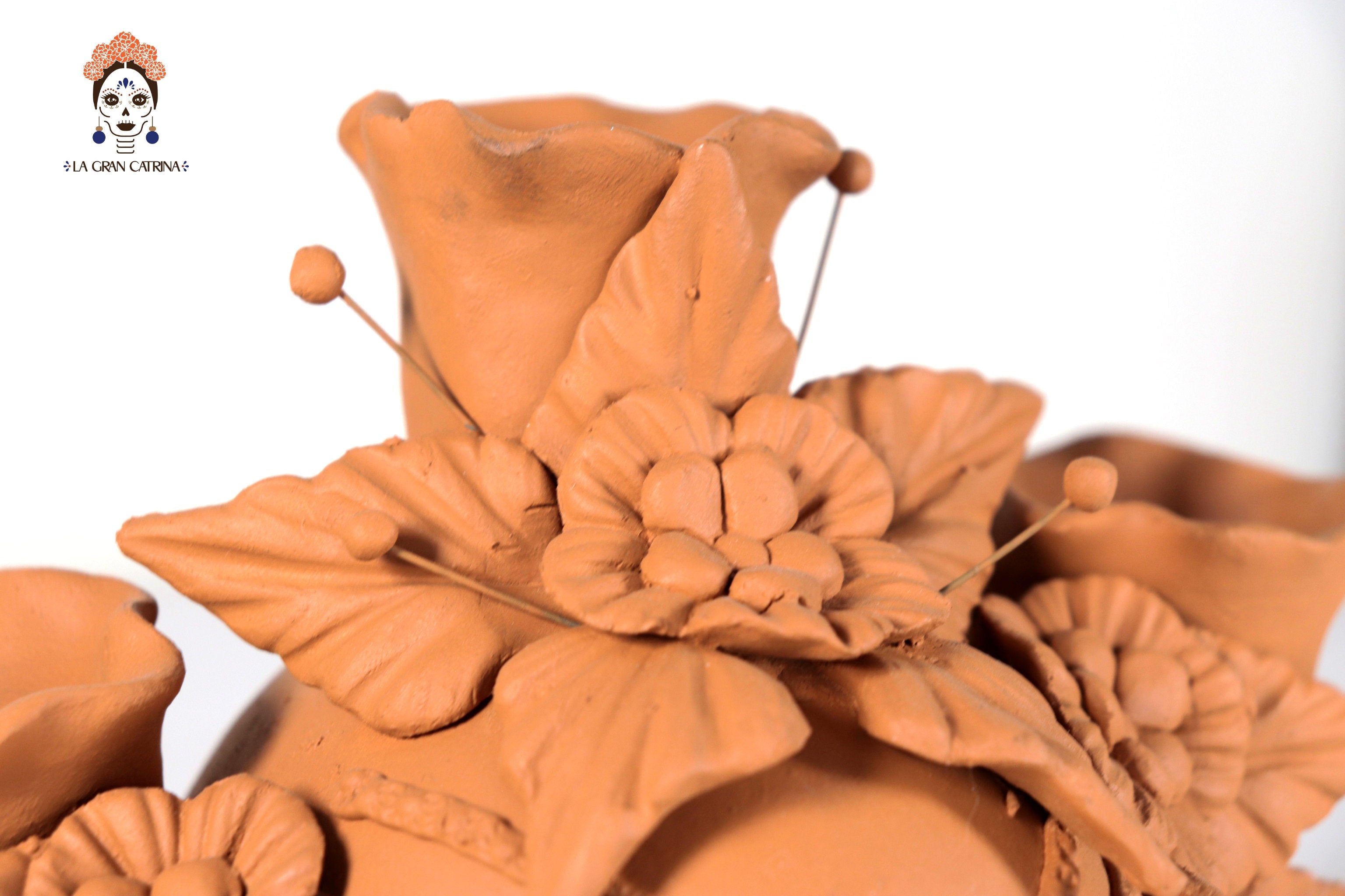 Candleholder Day of the Dead Orange II 8.6 in. Brenda Capula