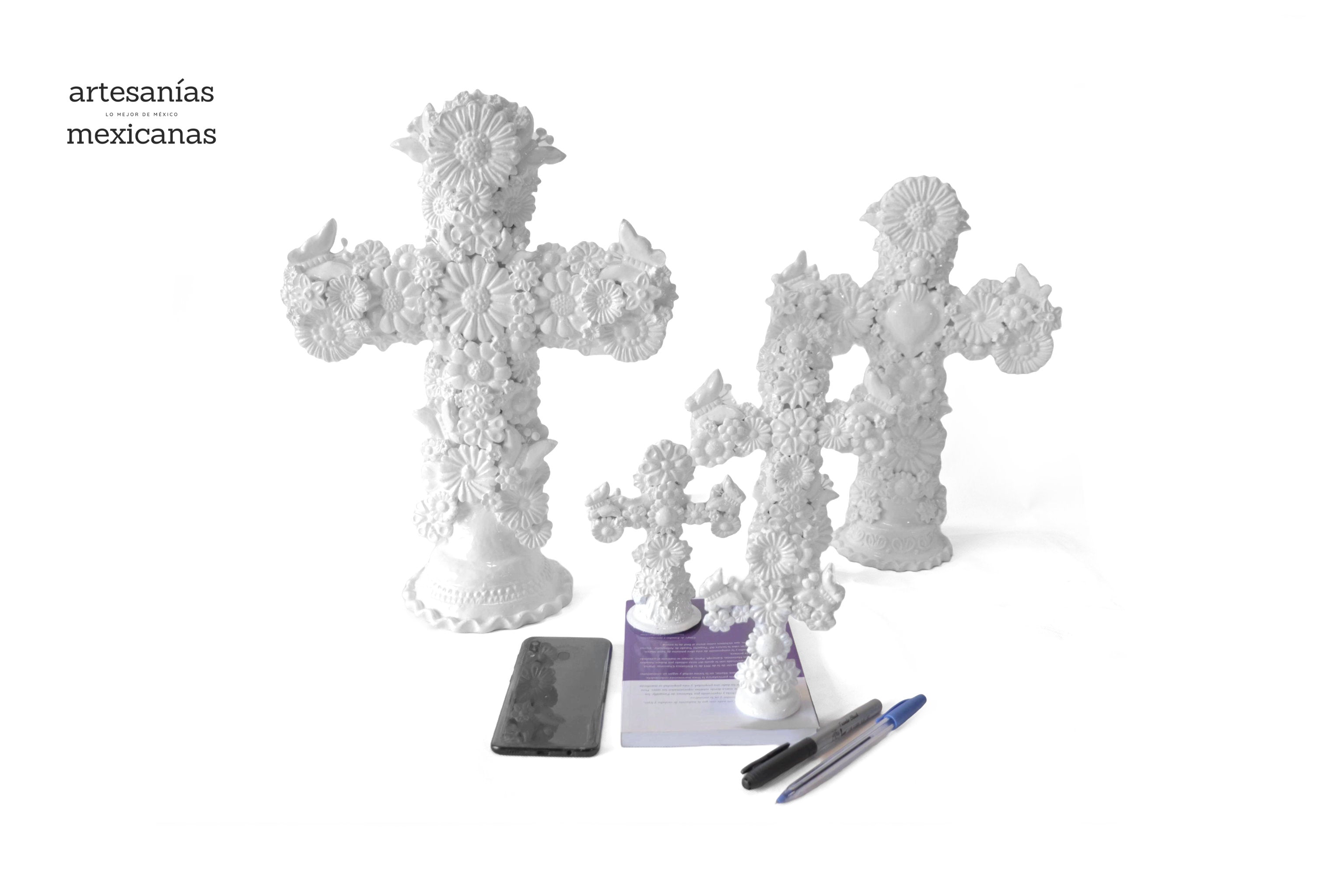 Set of 5 Cruces White - Glazed Clay - 18 in. Tereri