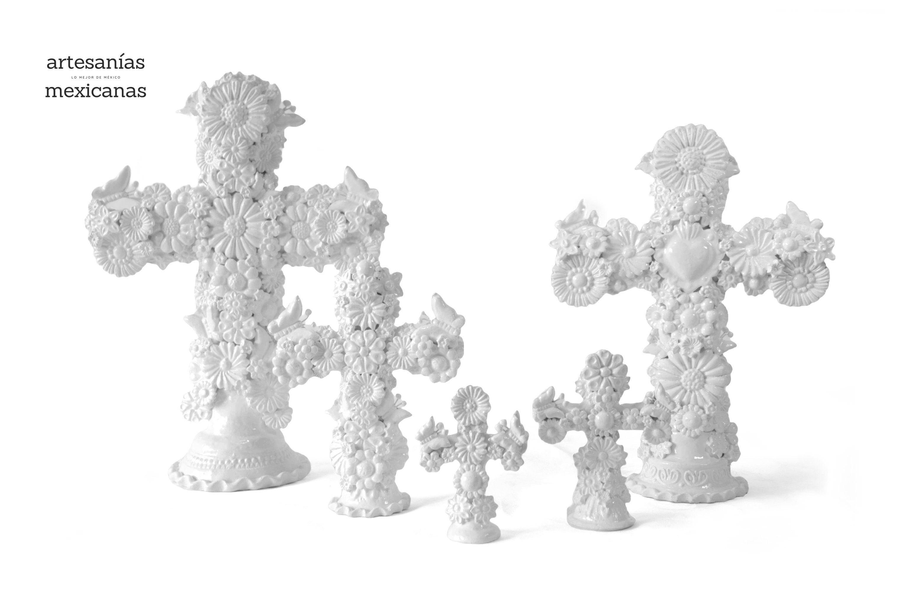 Set of 5 Cruces White - Glazed Clay - 18 in. Tereri
