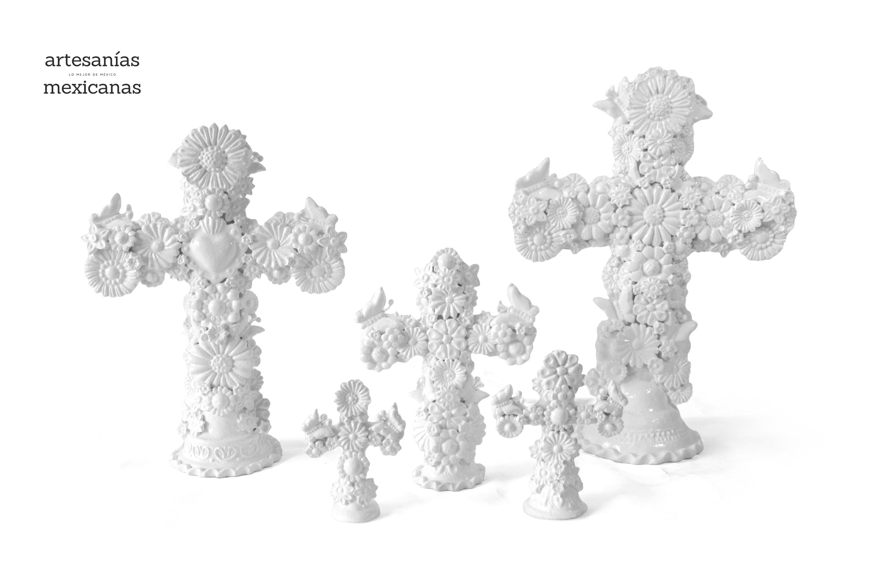 Set of 5 Cruces White - Glazed Clay - 18 in. Tereri