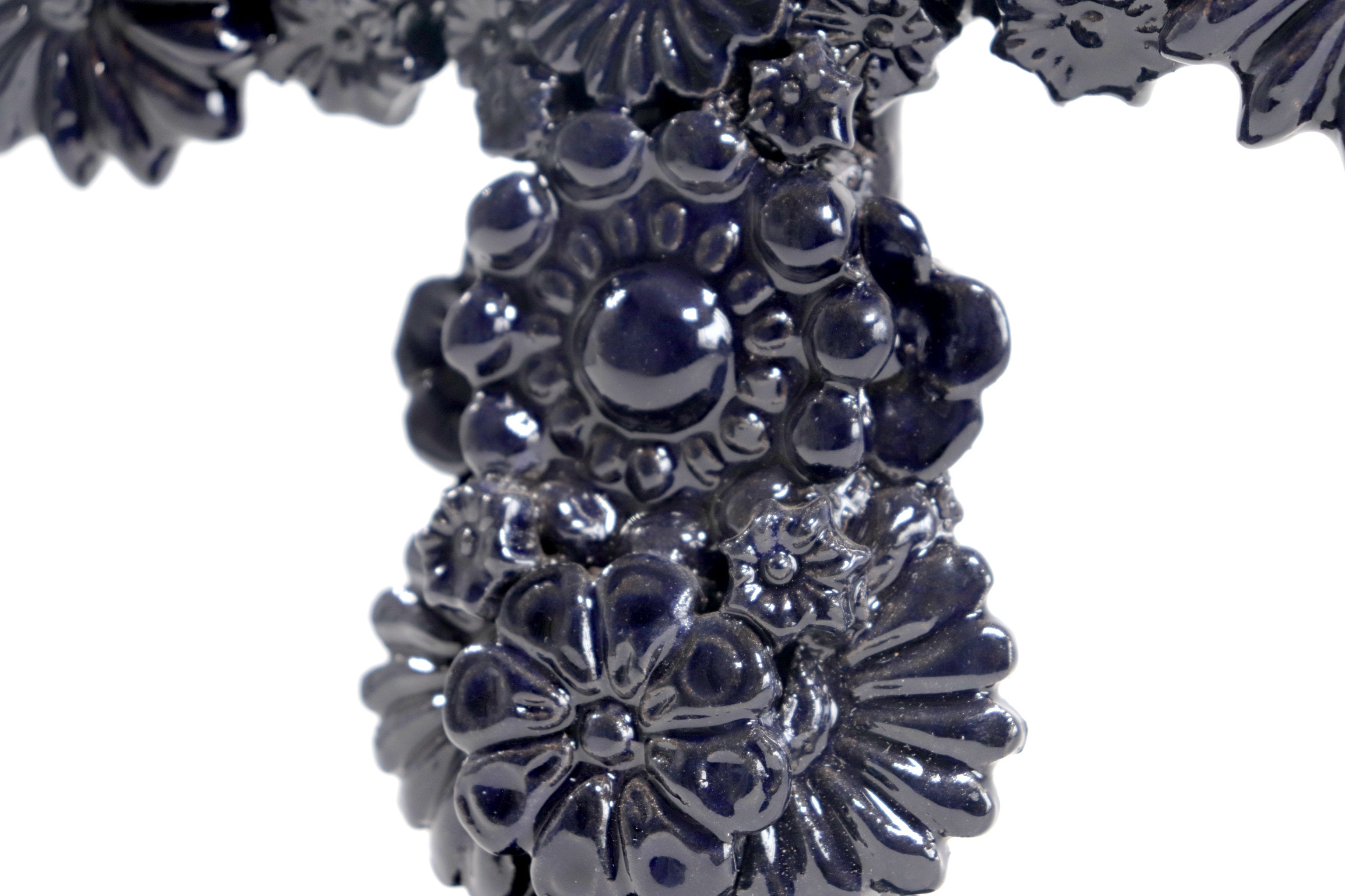 Cross Glazed Clay Blue Cobtall with Flowers - 10 in. Tereri