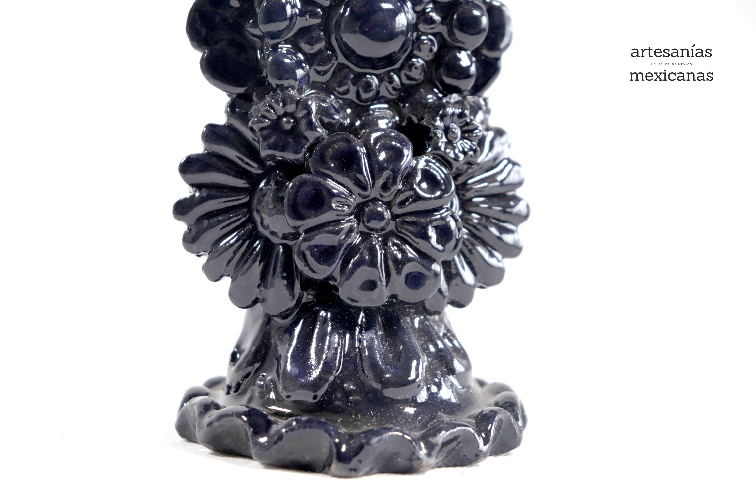 Cross Glazed Clay Blue Cobtall with Flowers - 10 in. Tereri