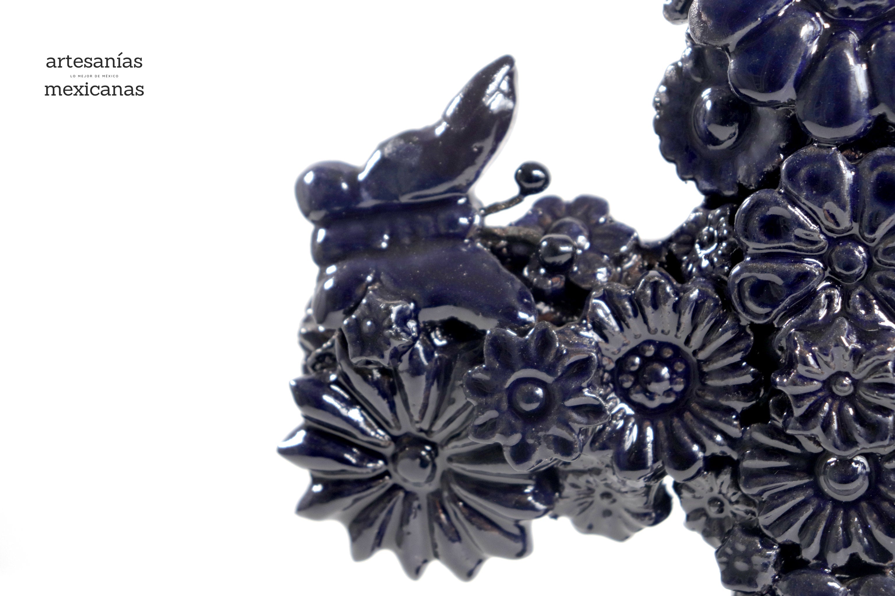 Cross Glazed Clay Blue Cobtall with Flowers - 10 in. Tereri