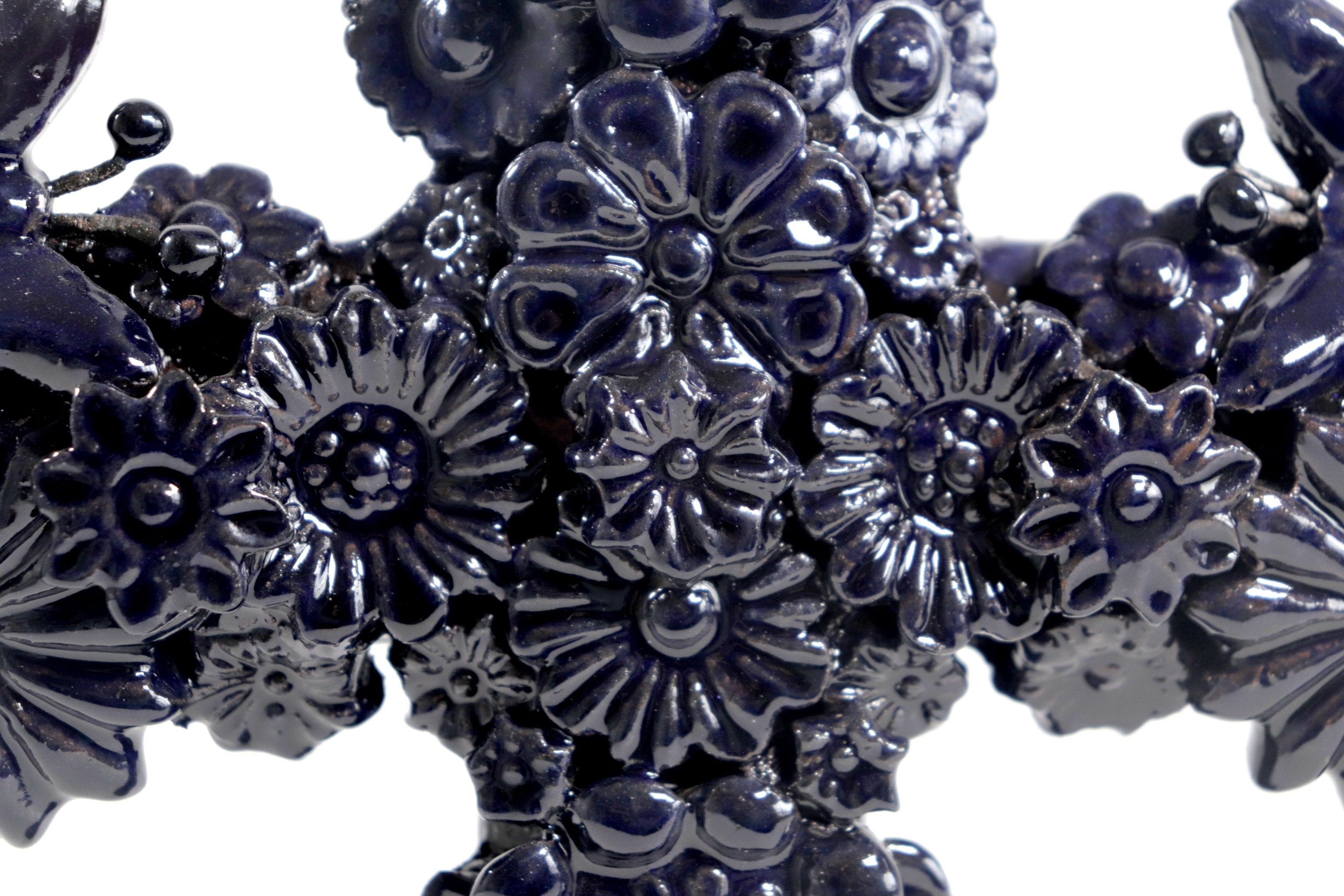 Cross Glazed Clay Blue Cobtall with Flowers - 10 in. Tereri