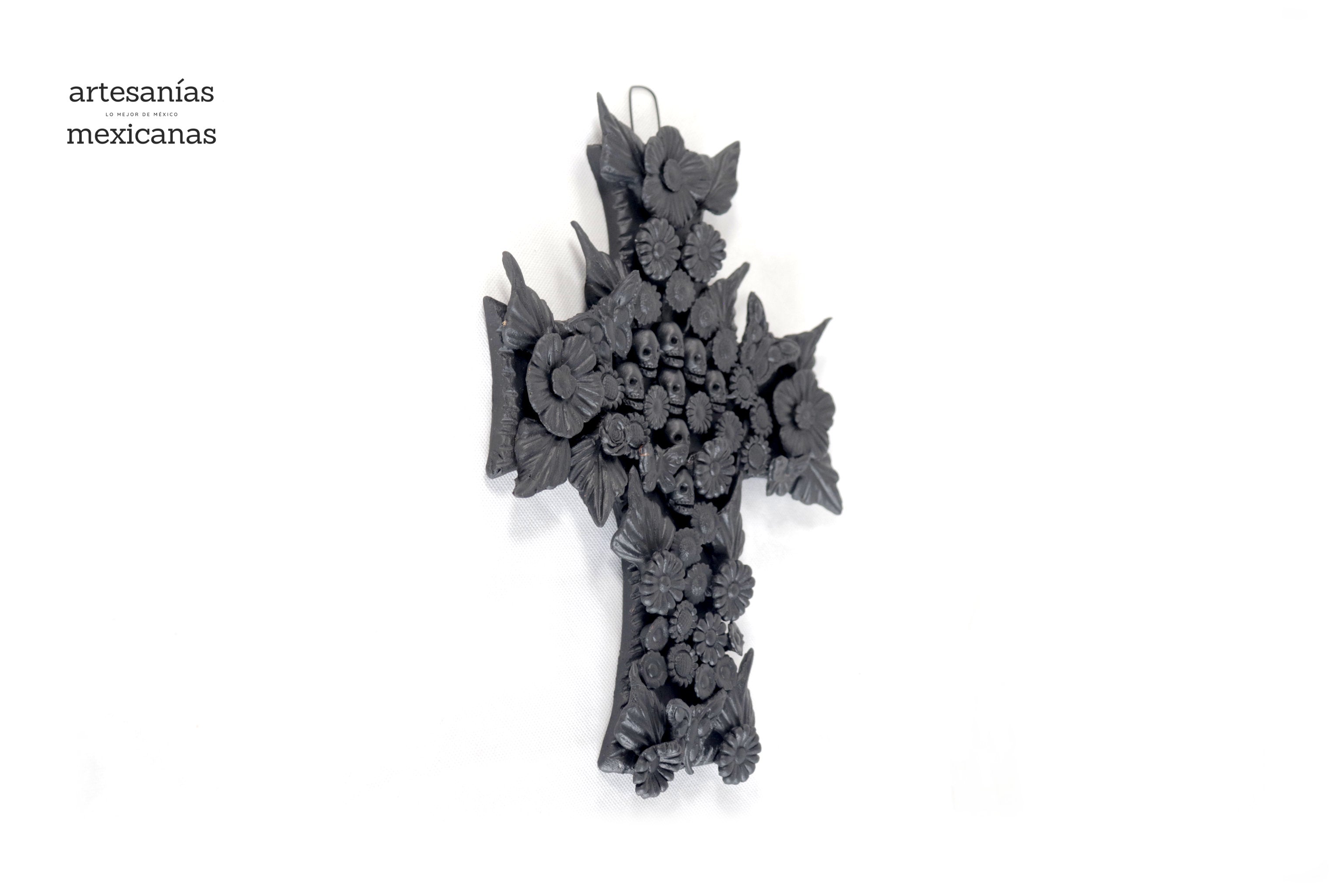 Cross with Flowers and skulls black - 11 in. Brenda Capula