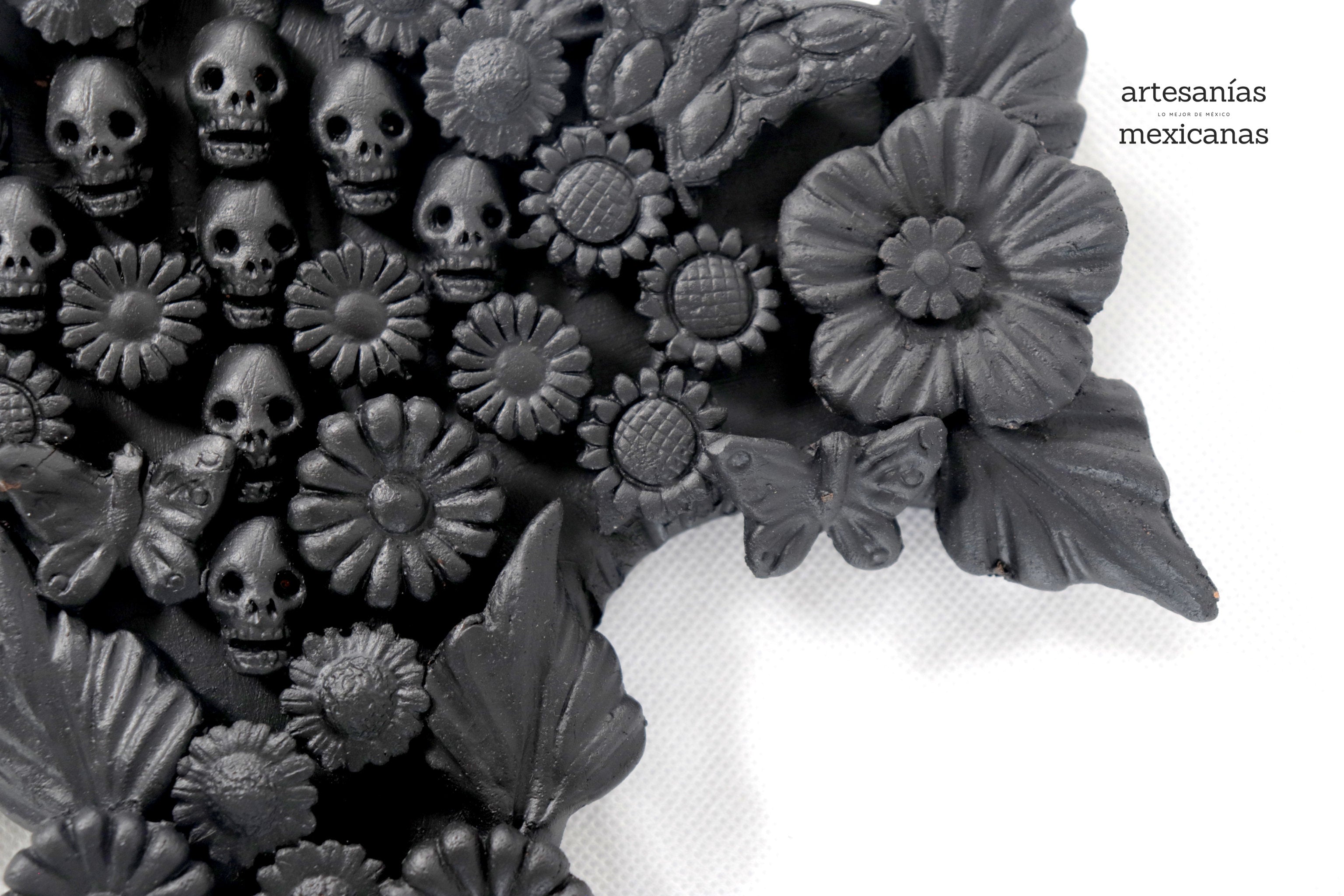 Cross with Flowers and skulls black - 11 in. Brenda Capula
