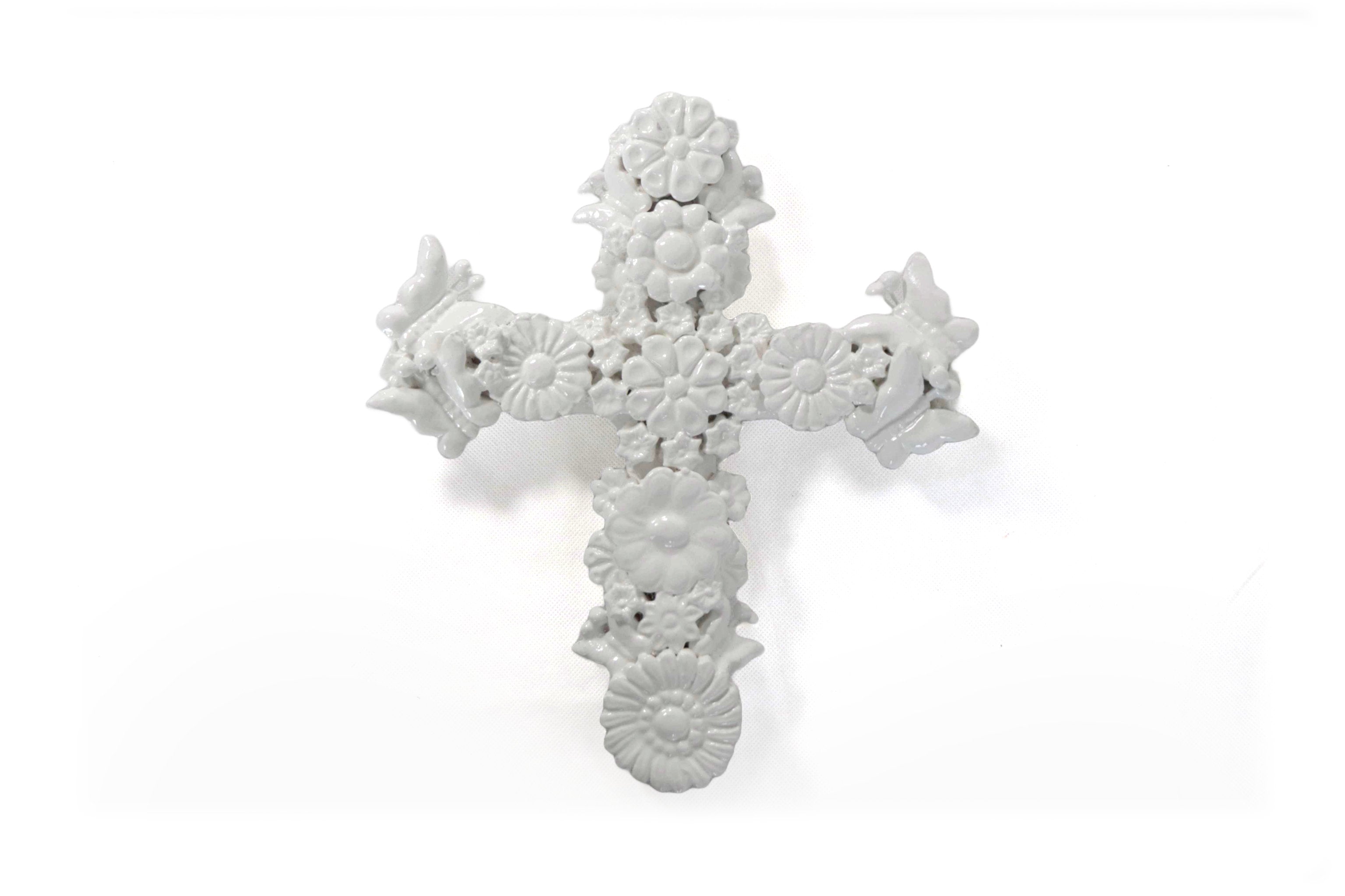 Cross white Wall - Glazed Clay - 11.4 in. Tereri