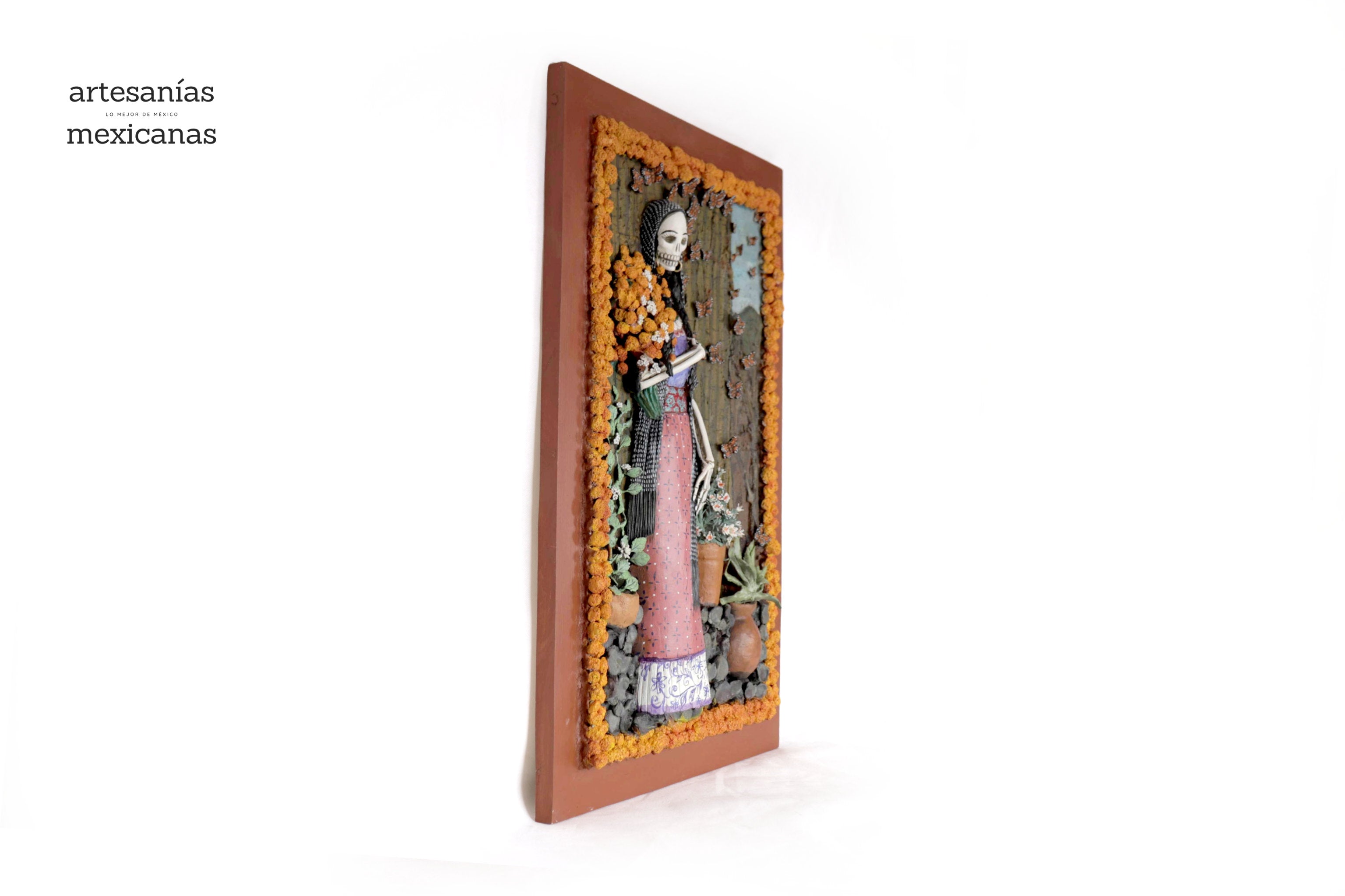 Paisaje of día of Dead, Catrina with marigold - 22.4 in. Miguel de la Cruz
