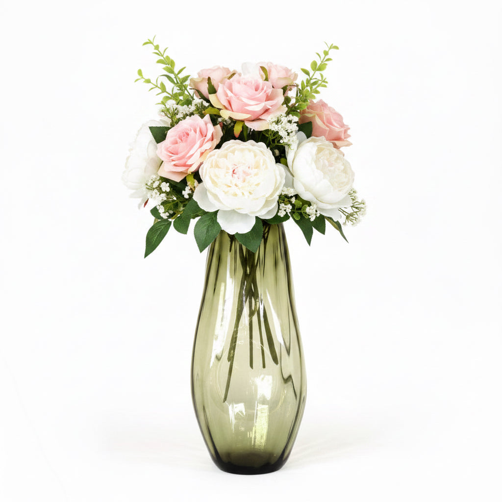 Flower Vase of Blown Glass Green Oliva 18.8 in. Vidrio Soplado