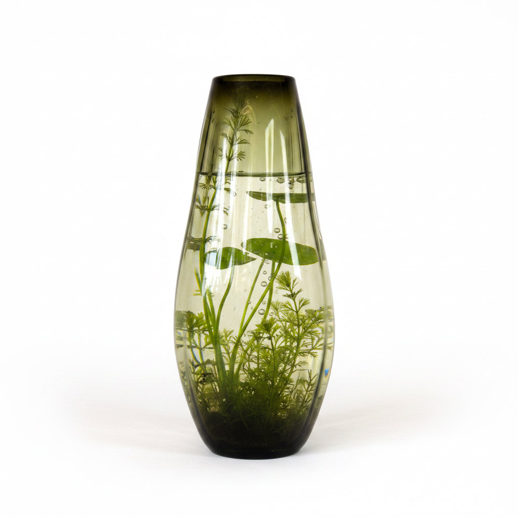 Flower Vase of Blown Glass Green Oliva 18.8 in. Vidrio Soplado