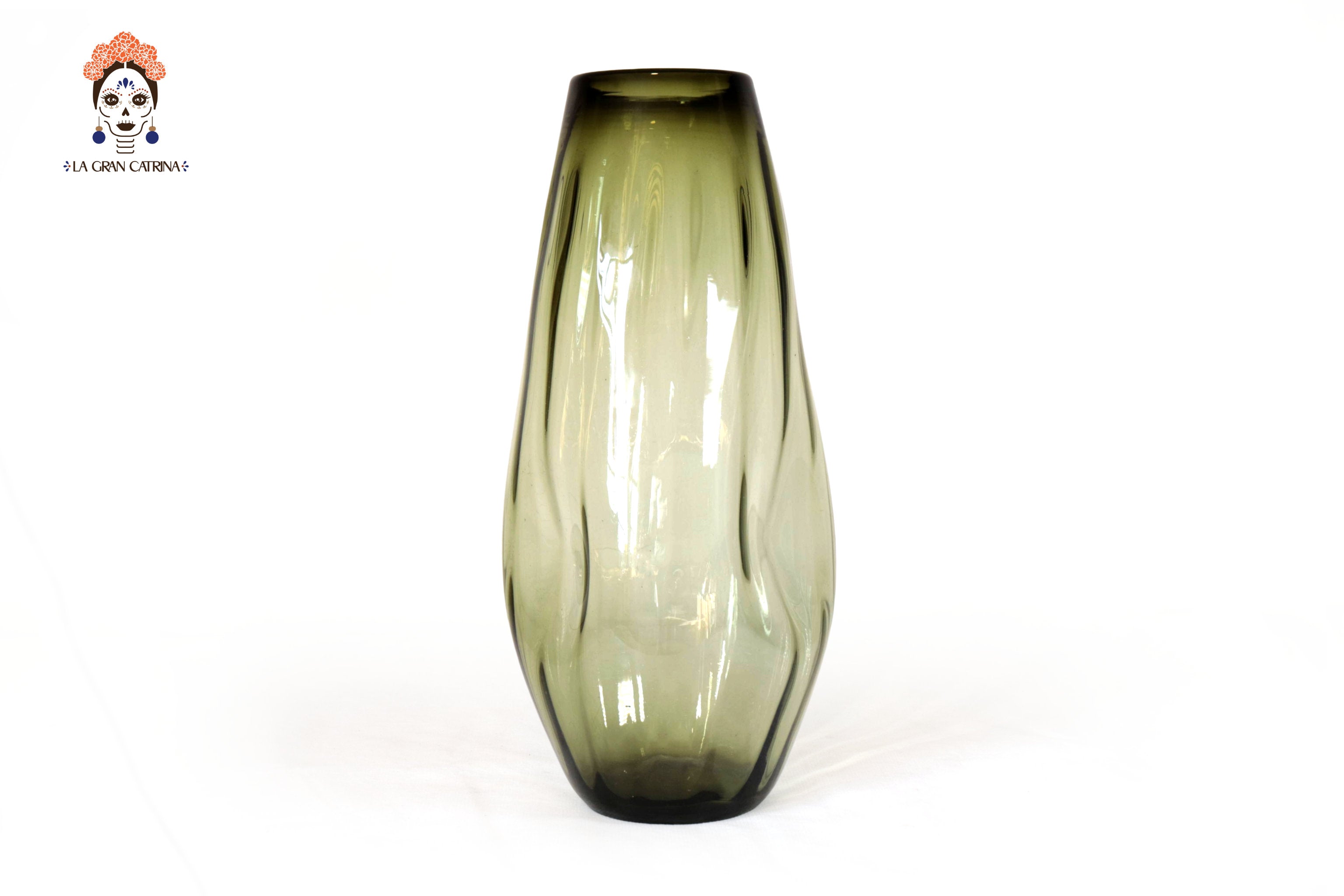 Flower Vase of Blown Glass Green Oliva 18.8 in. Vidrio Soplado