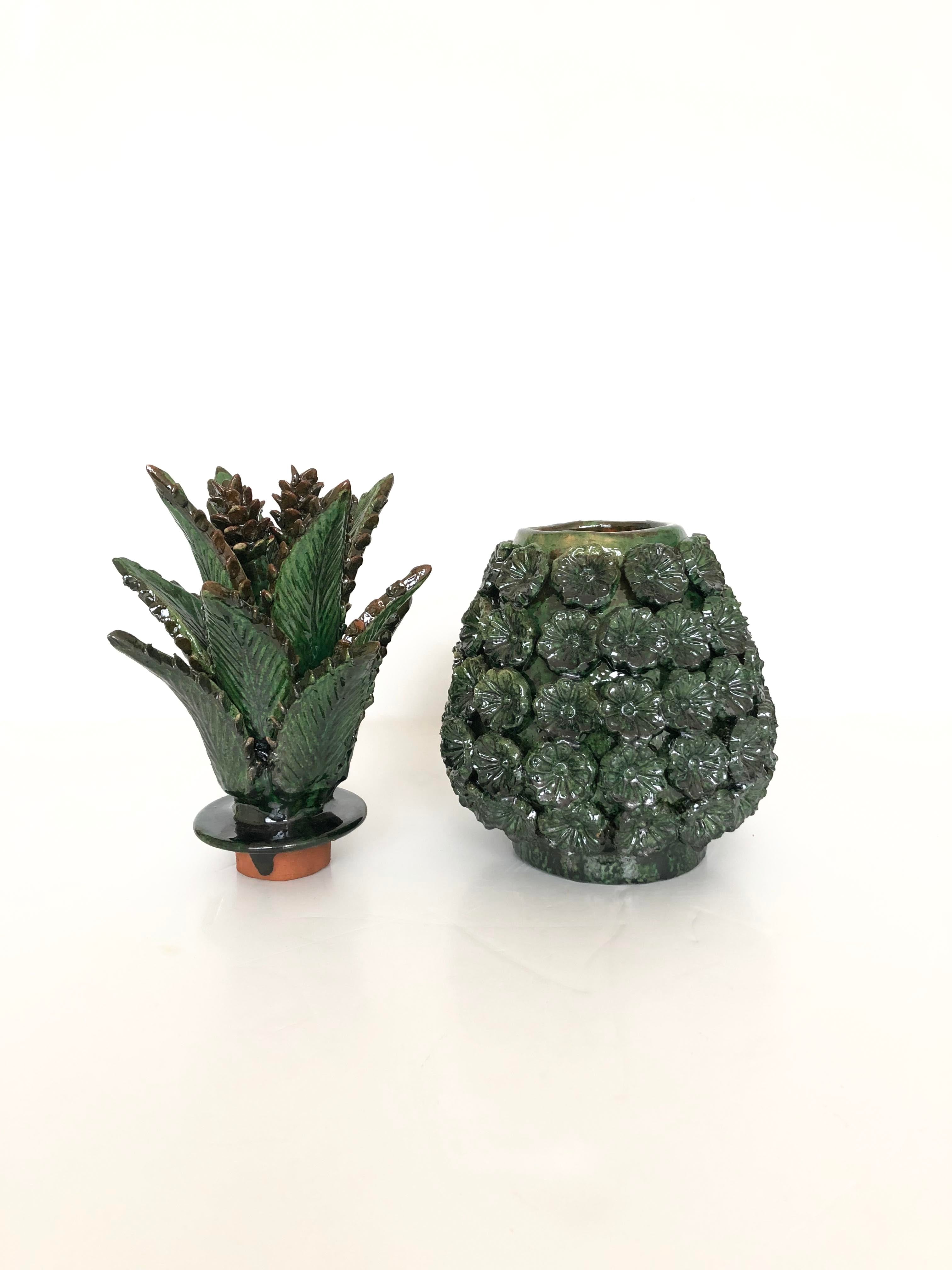 Michoacán Clay Pineapple - Flowers Green - 13 in. - Made to Order Juan Gtz