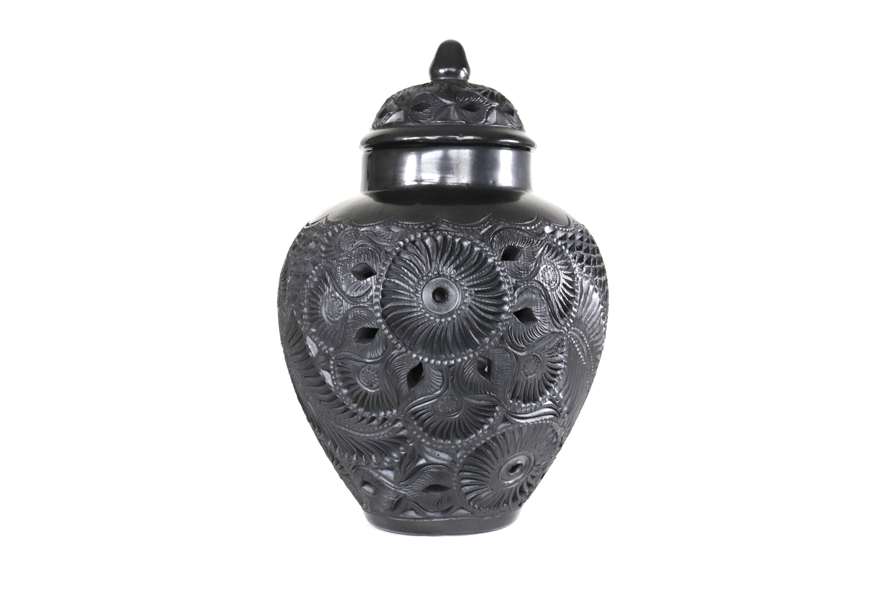Vase "Arena" Handcrafted Black Clay 14.5 in. - in. Production Tere Oax