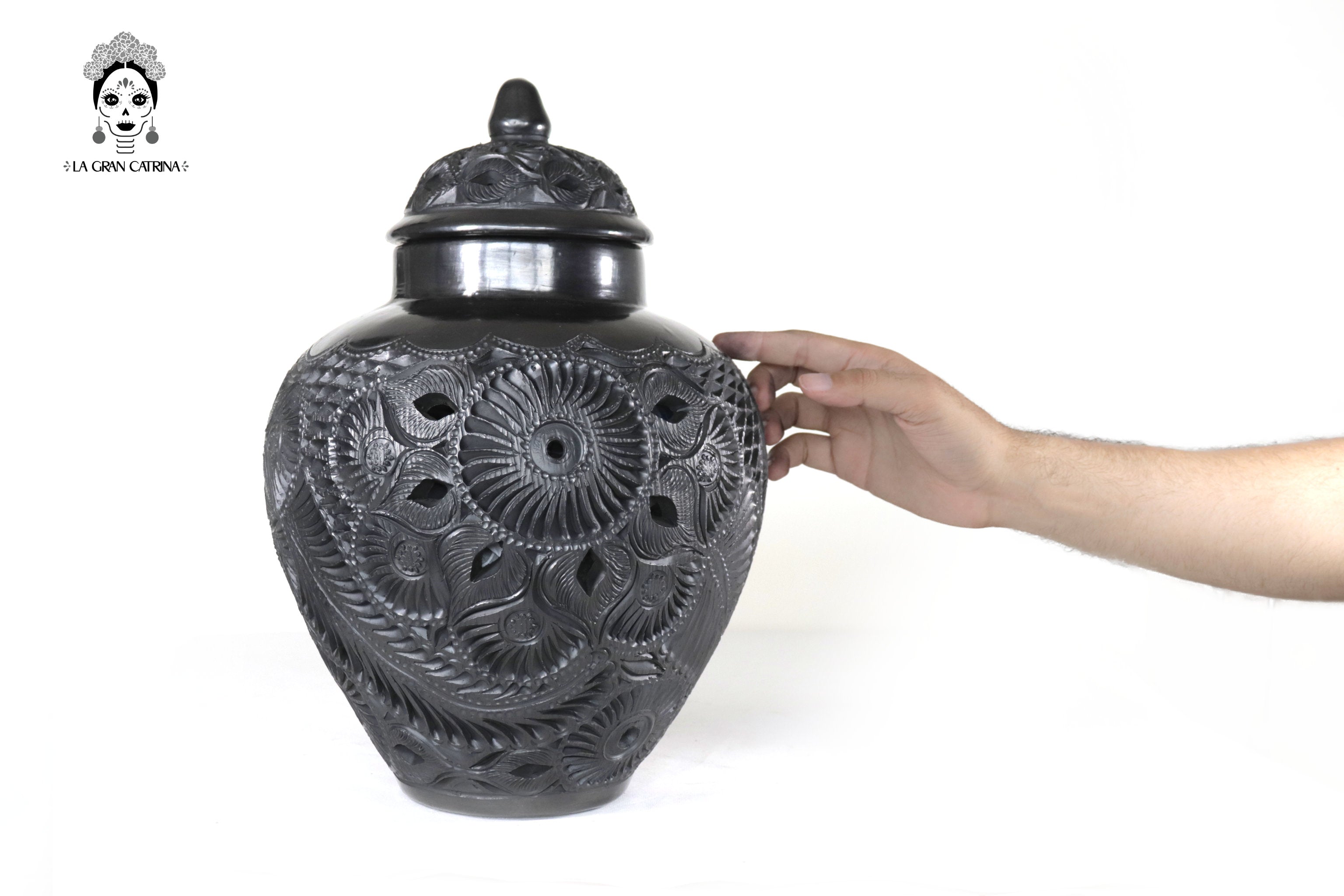 Vase "Arena" Handcrafted Black Clay 14.5 in. - in. Production Tere Oax