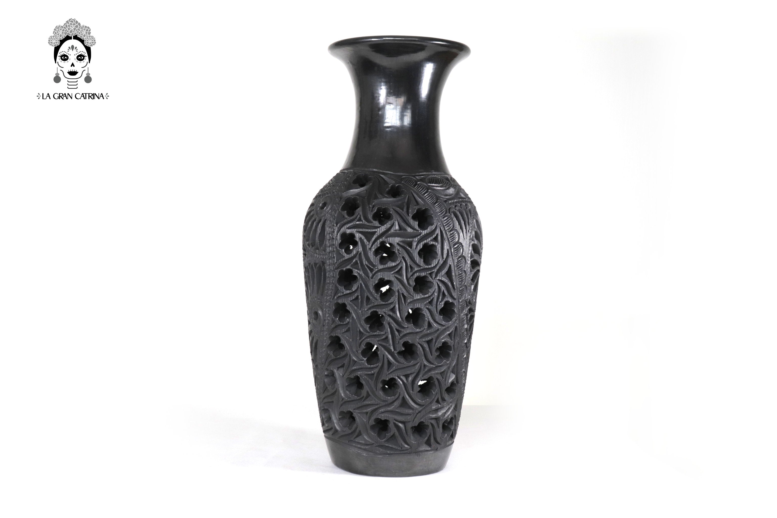 Vase "Fuego" Handcrafted Black Clay 17.3 in. Tere Oax