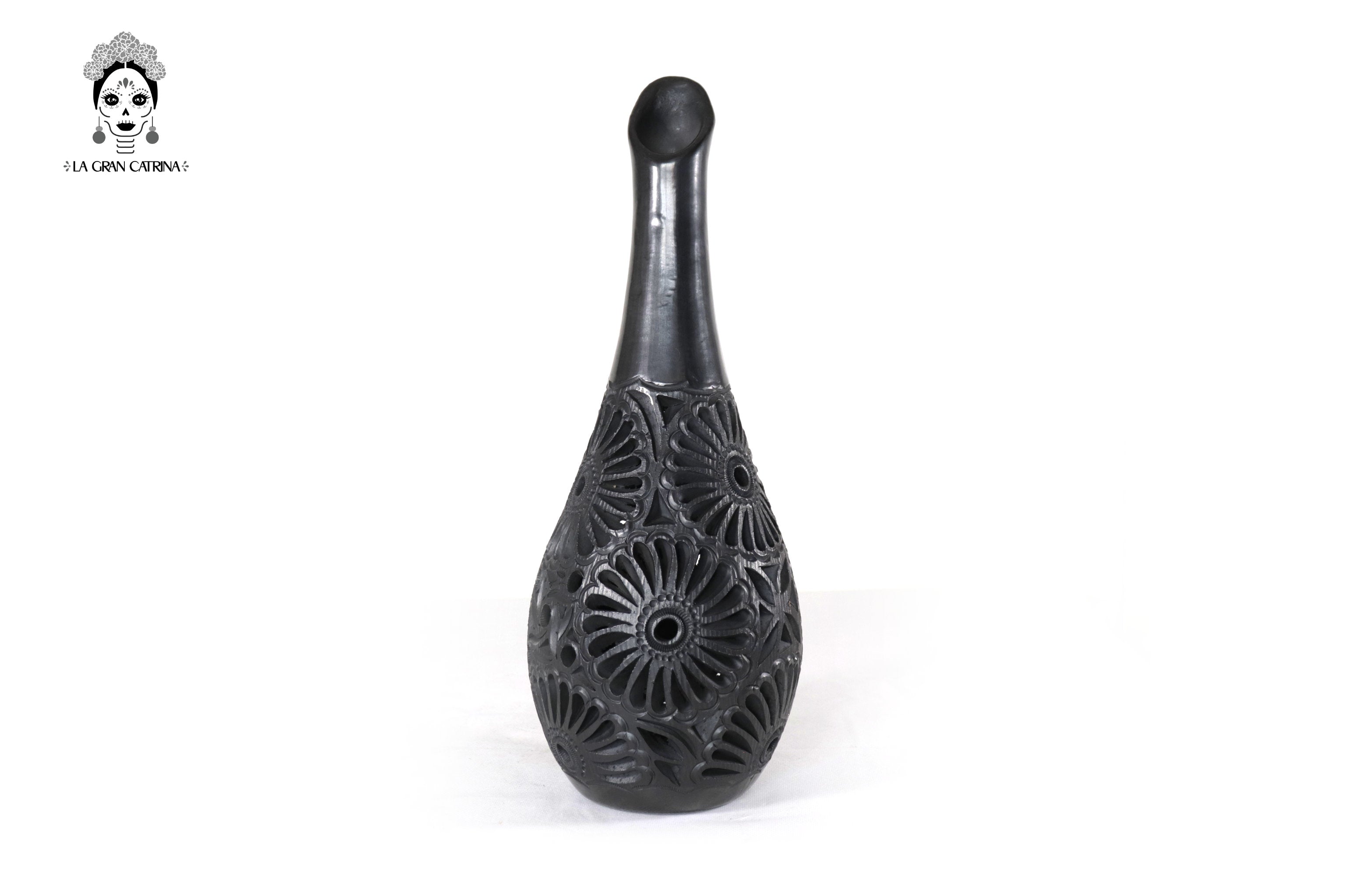Vase "Río small" Handcrafted Black Clay 14.1 in. Tere Oax