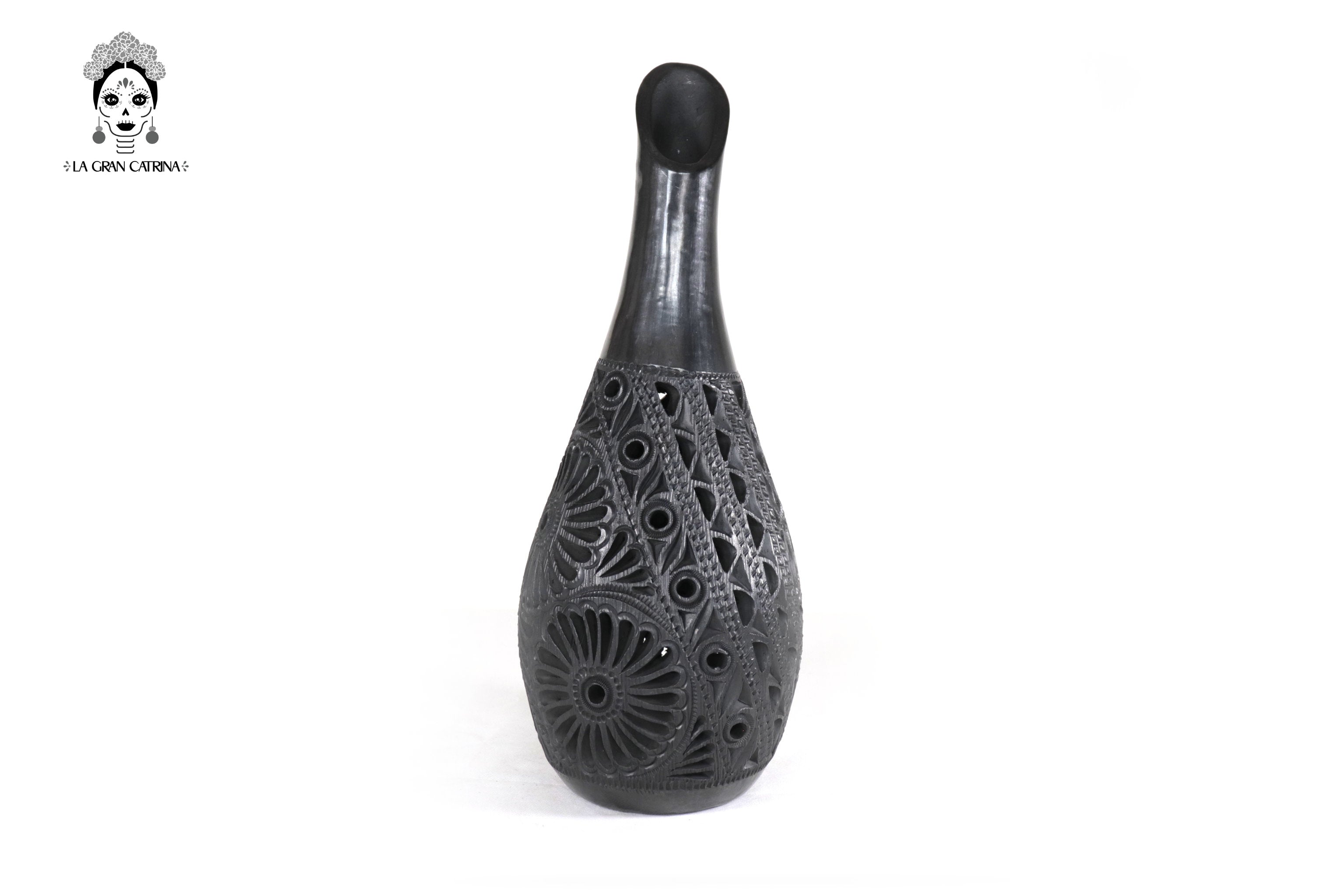Vase "Río large" Handcrafted Black Clay 16.9 in. - in. Production Tere Oax