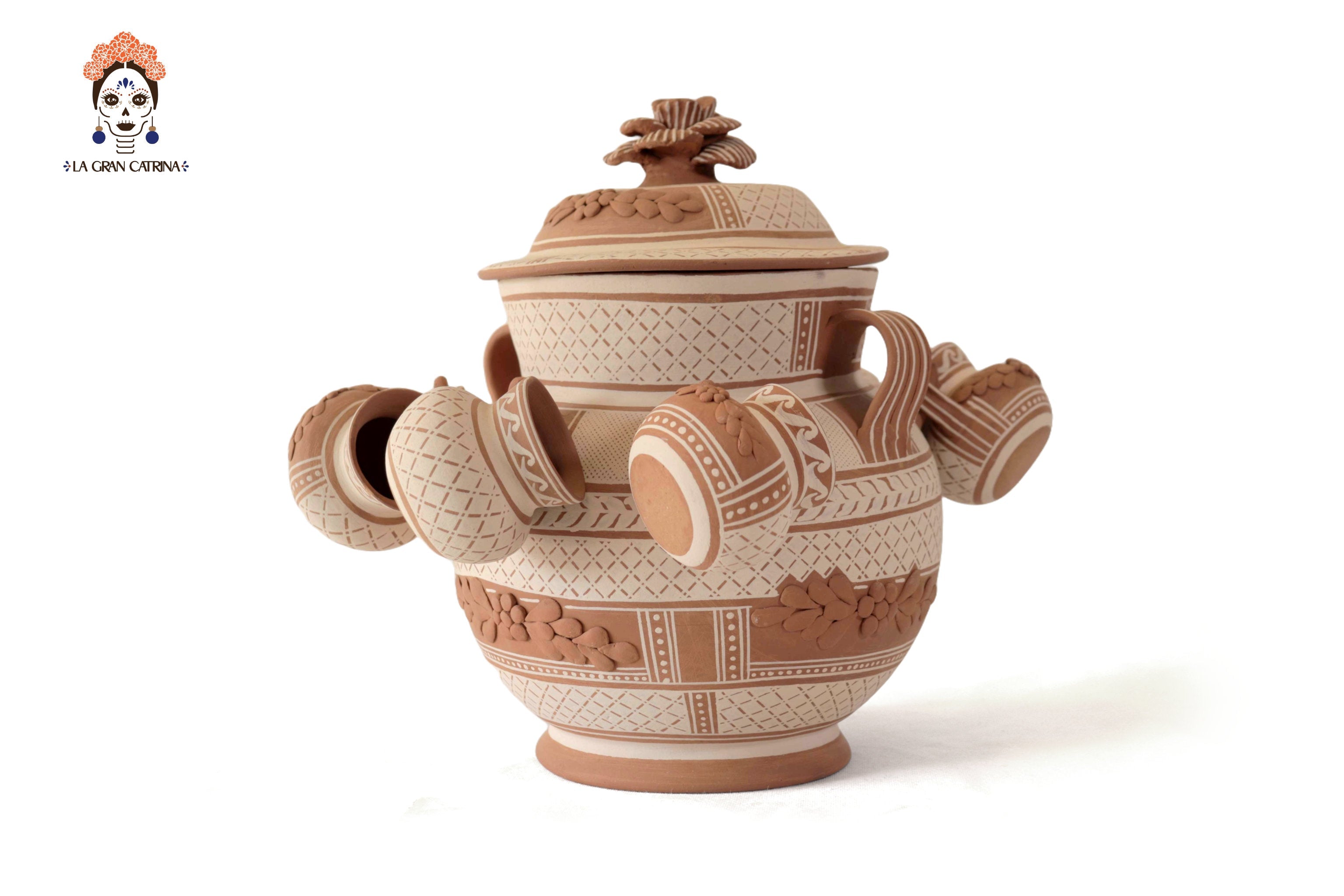 Ponchera - Vase with tazas Clay - Patamban - 15 in. Patamban