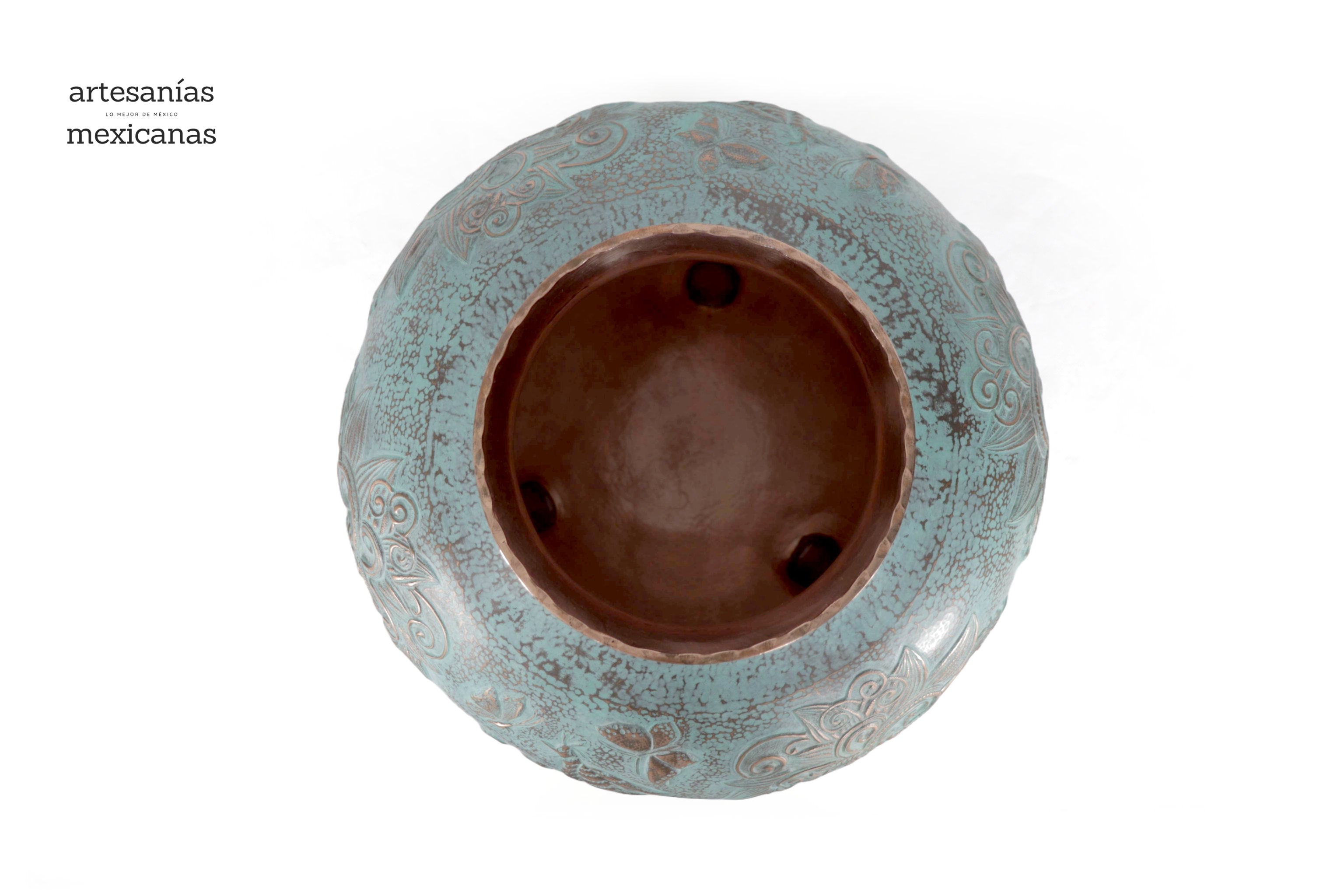 Vase of cobre martillado en acabado turquoise - 11 in. Santa Clara del Cobre
