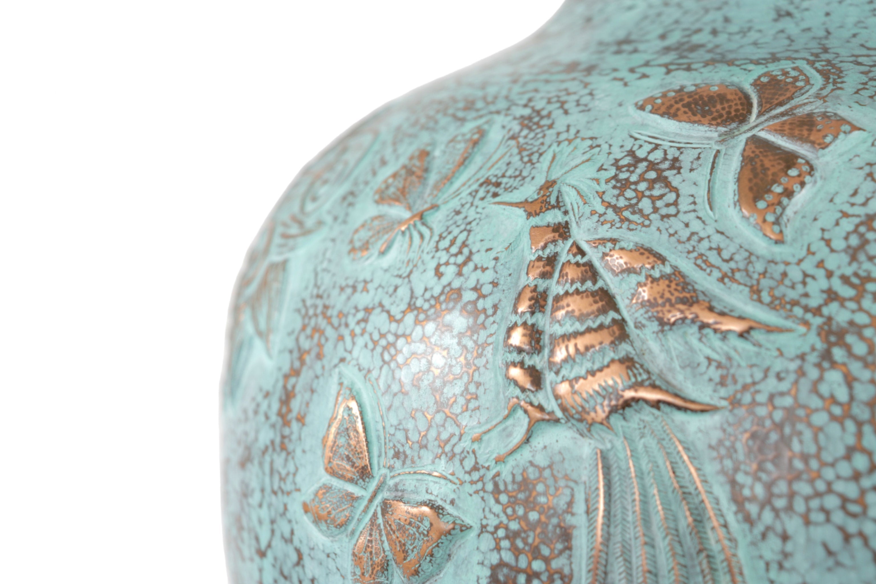 Vase of cobre martillado en acabado turquoise - 11 in. Santa Clara del Cobre