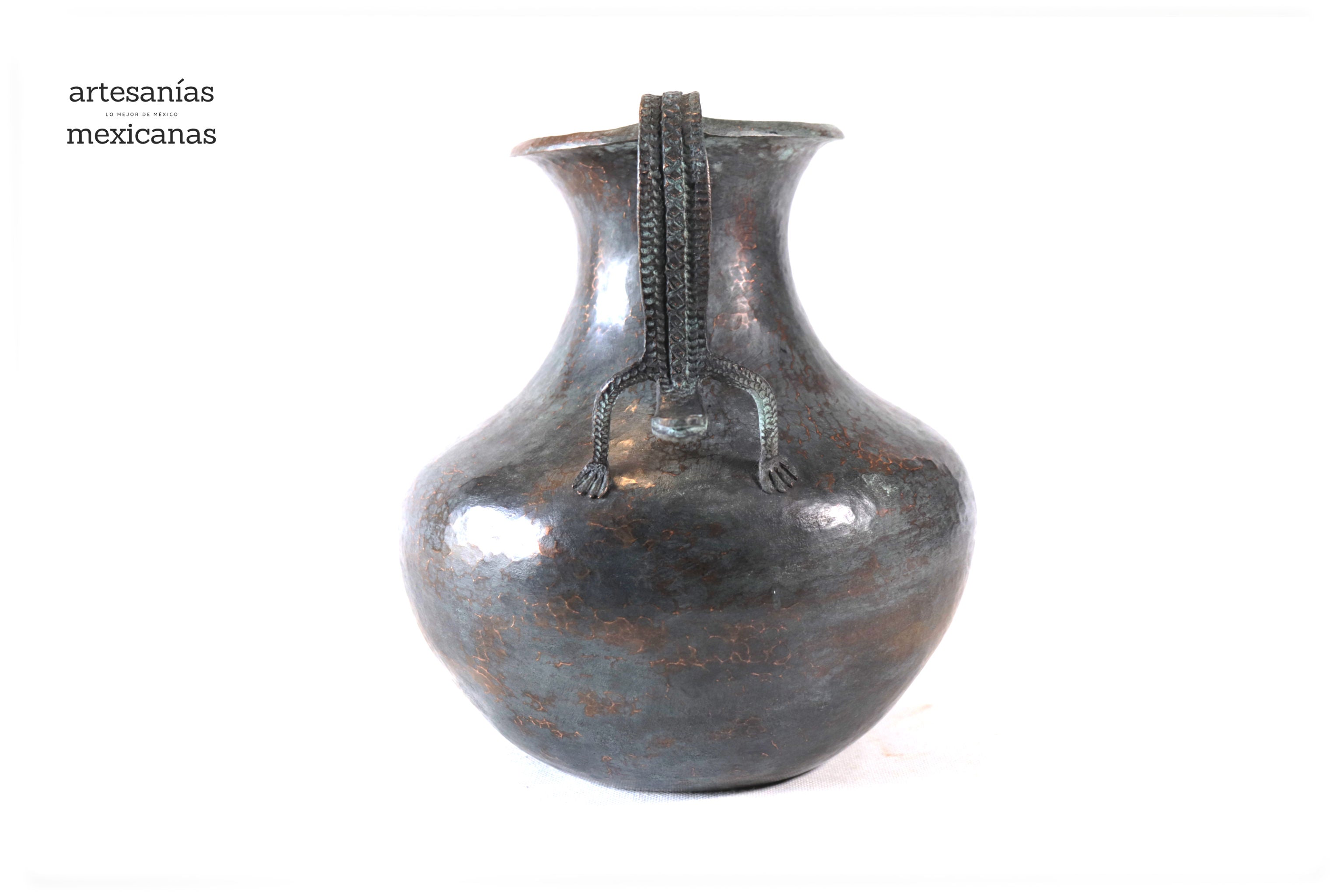 Vase of doble handle - Lagartos - 11 in. Santa Clara del Cobre