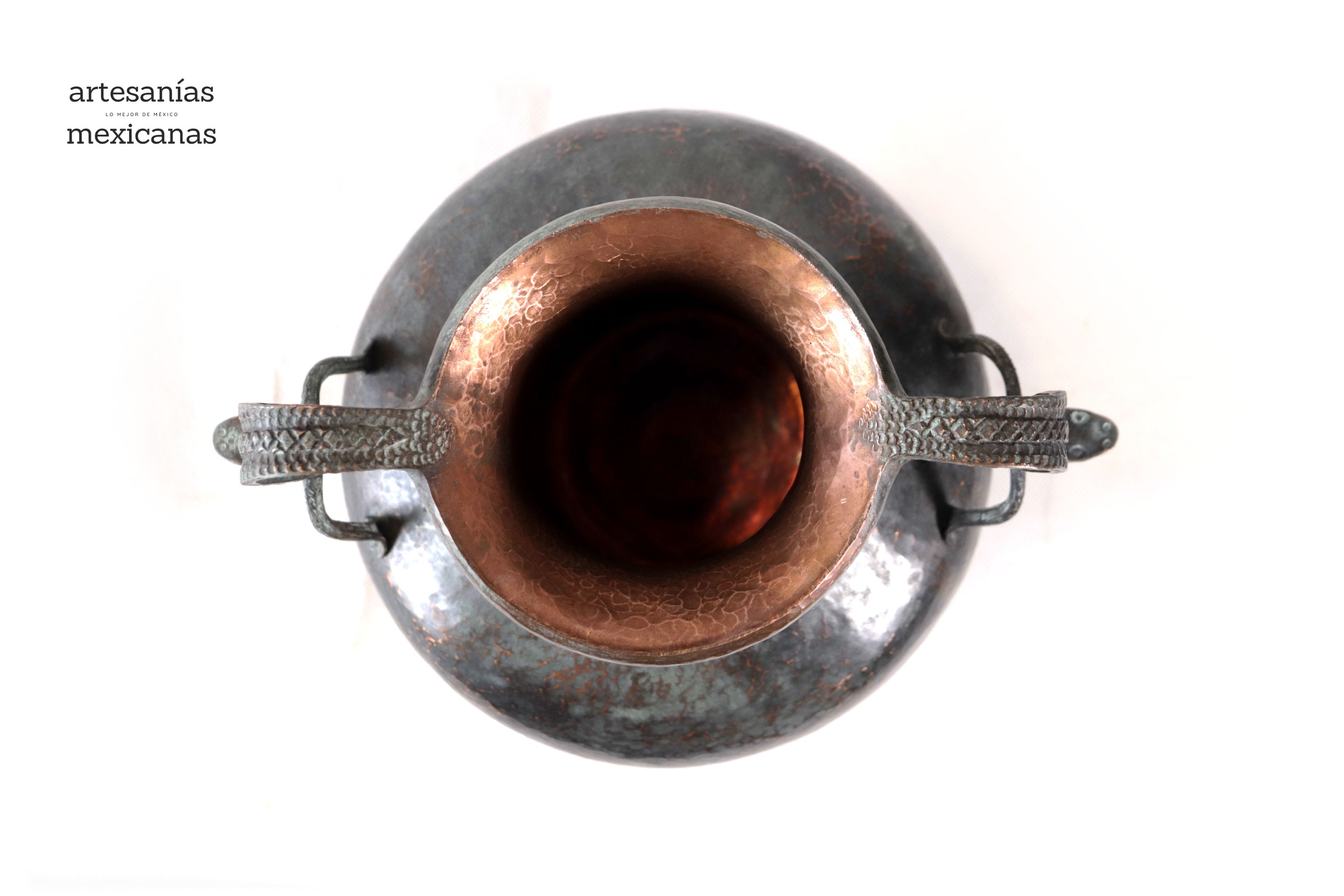 Vase of doble handle - Lagartos - 11 in. Santa Clara del Cobre