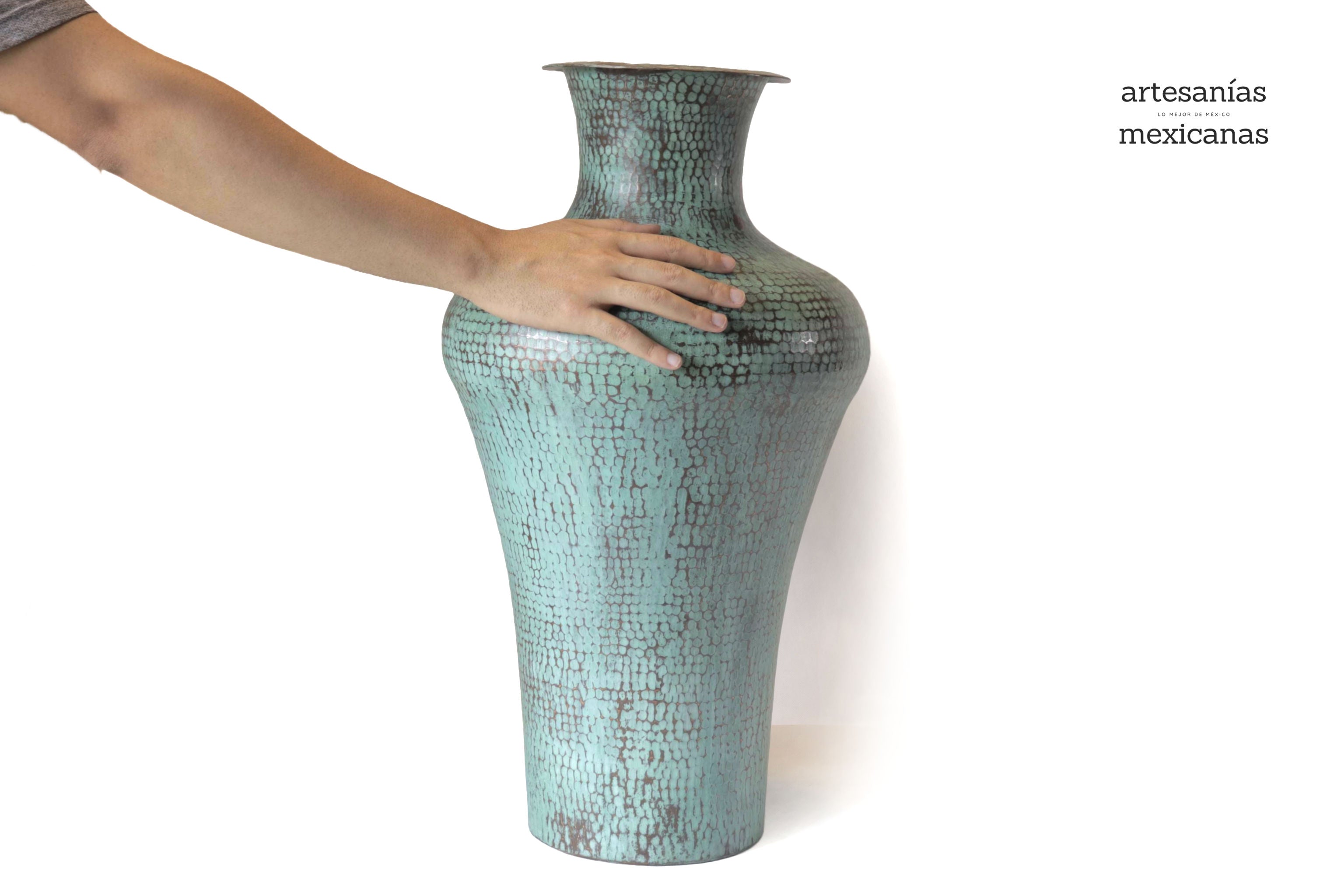 Flower Vase of cobre turquoise - 23 in. - Made to Order Santa Clara del Cobre