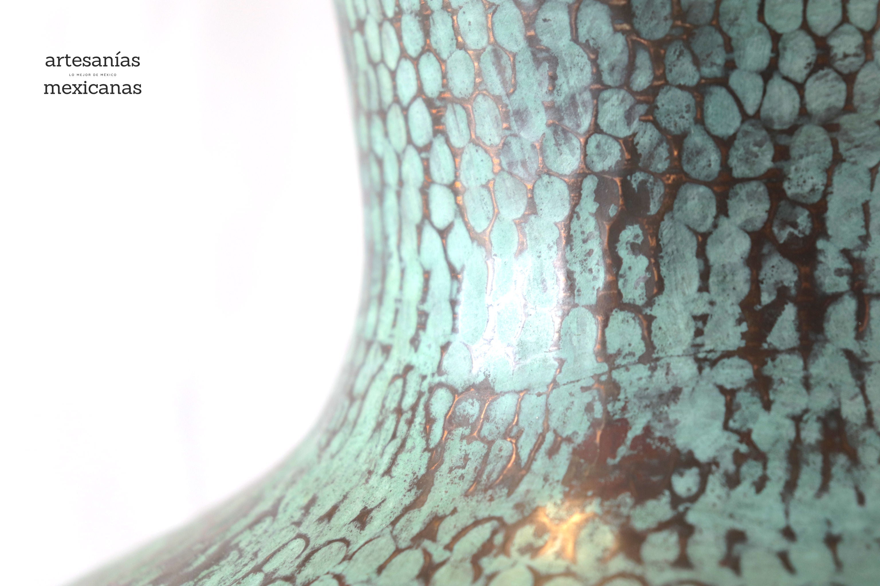 Flower Vase of cobre turquoise - 23 in. - Made to Order Santa Clara del Cobre
