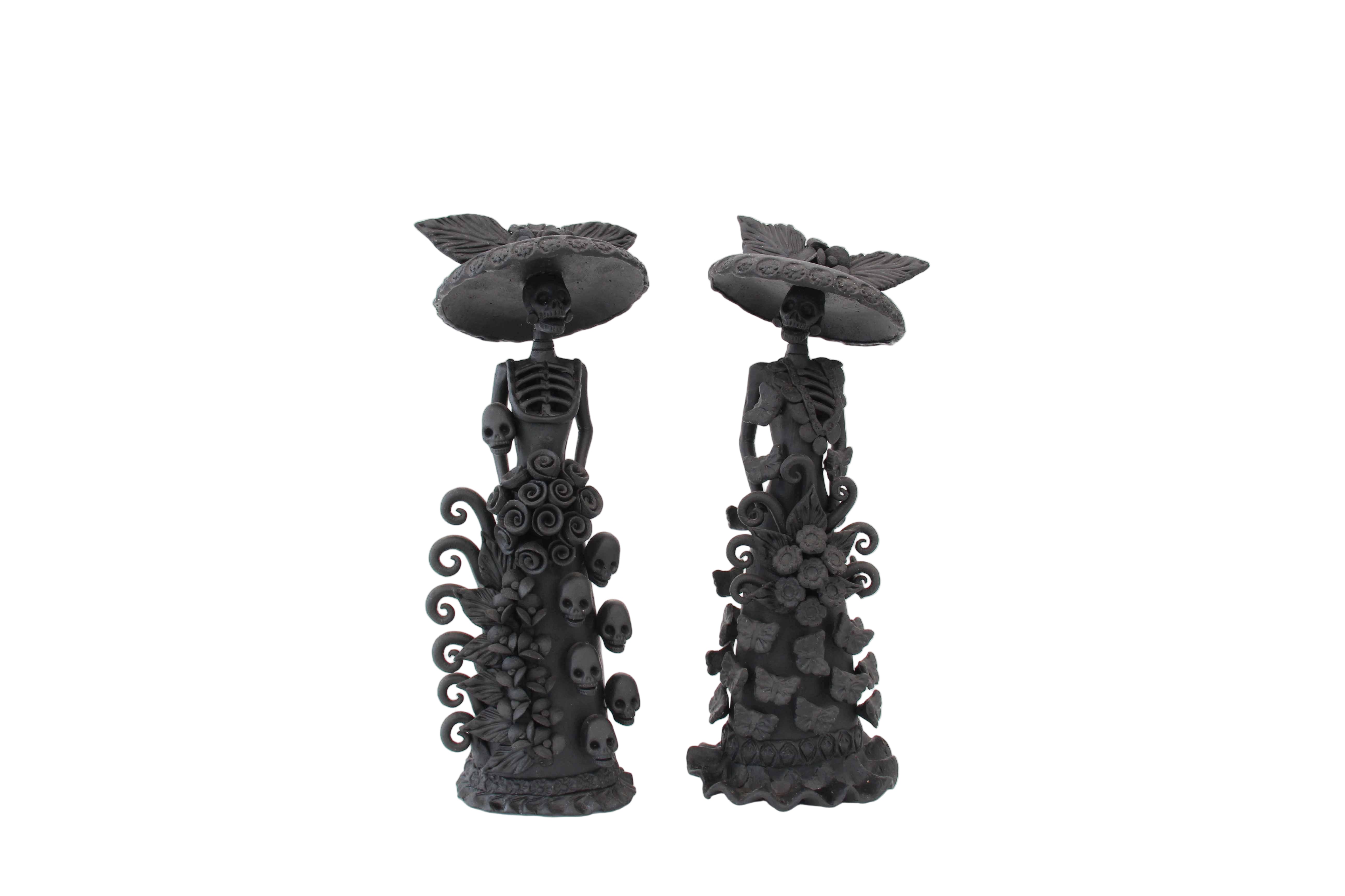 Pareja Catrinas Black Clay Handcrafted - 12 in. Pery