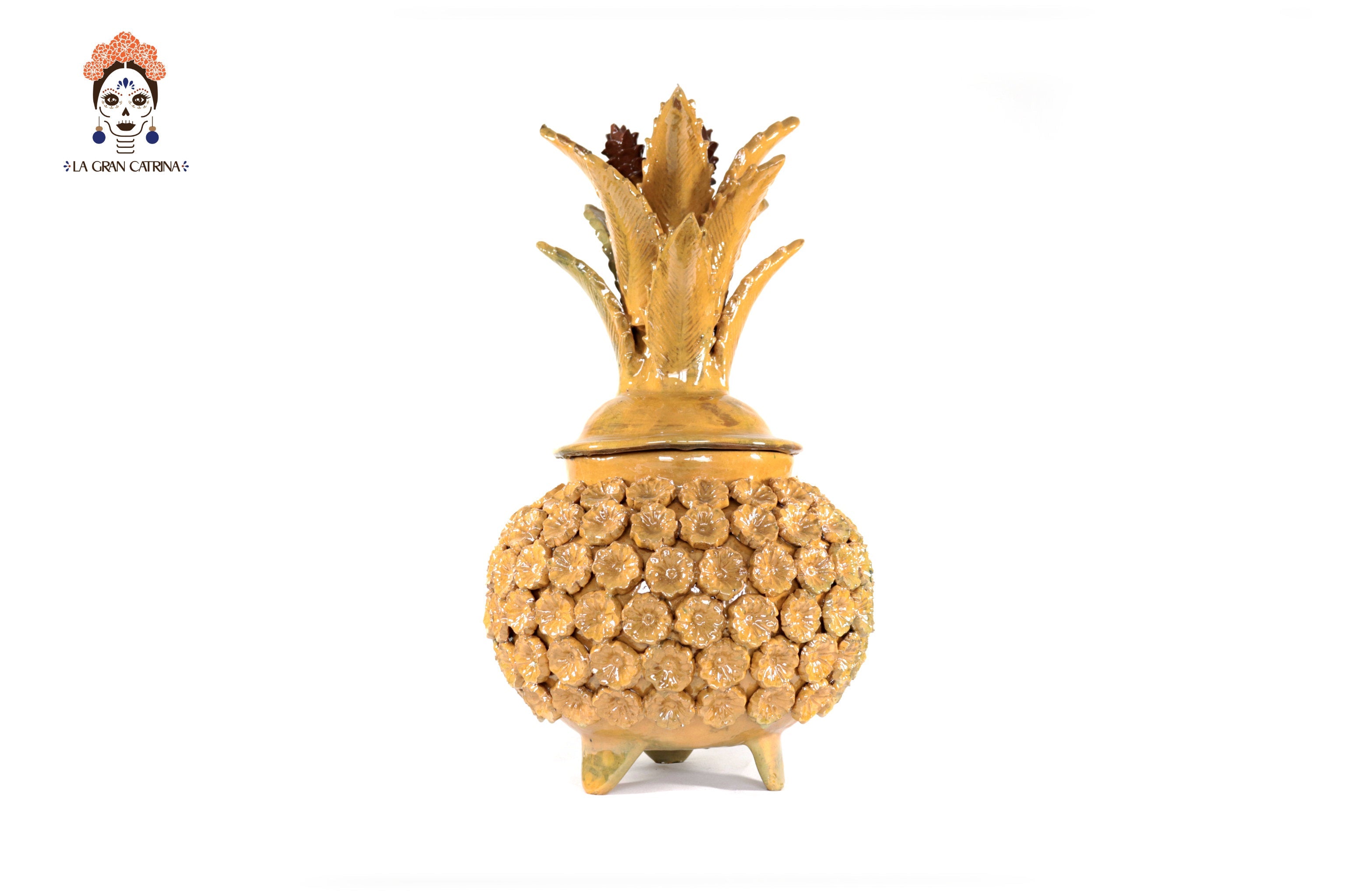 Michoacán Clay Pineapple - Yellow Flowers - Tangancícuaro - 18 in. Juan Gtz