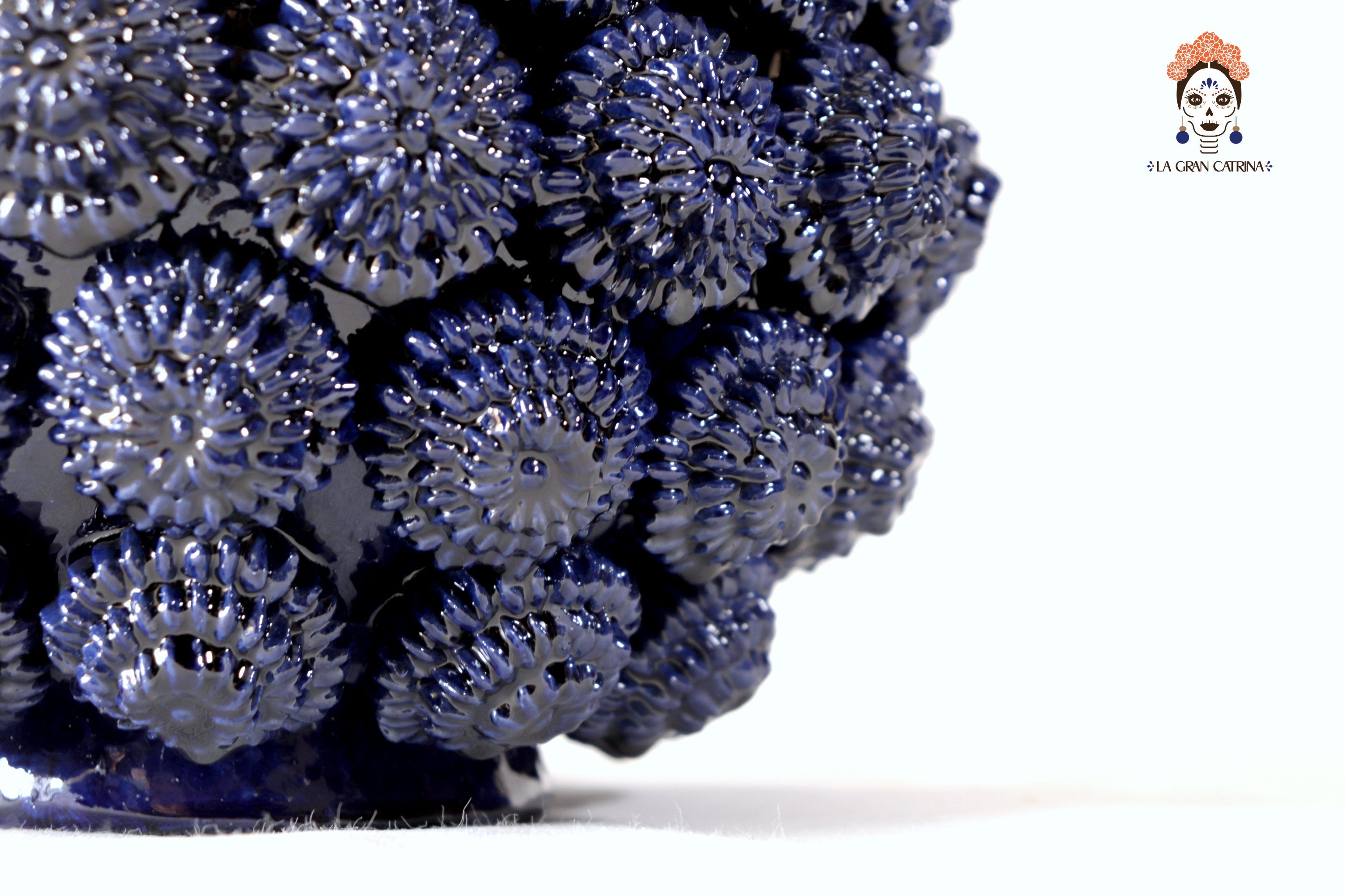 Michoacán Clay Pineapple - Buttons Blue with Special Lid - 21 in. - Made to Order Juan Gtz