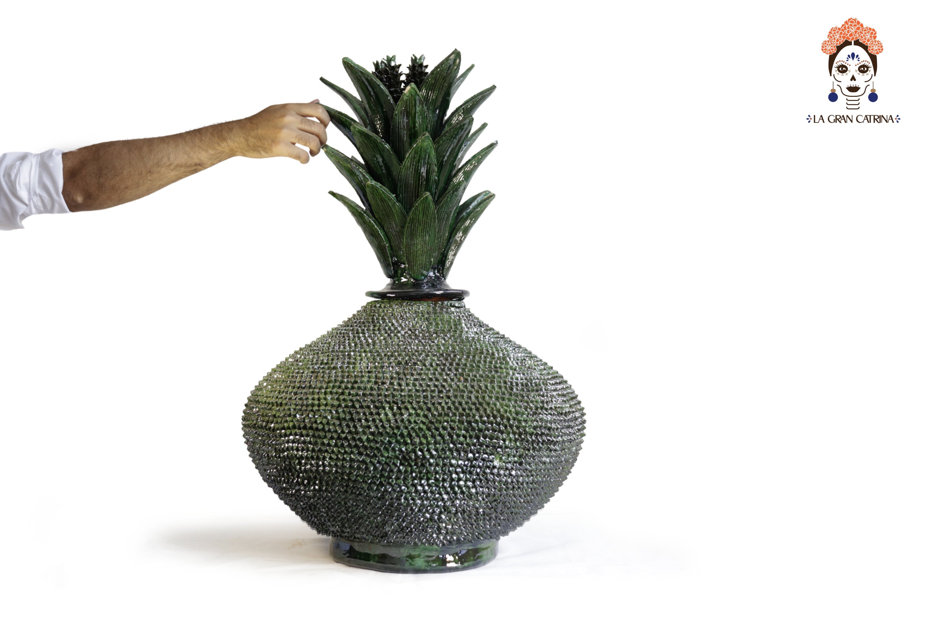 Michoacán Clay Pineapple - 30.7 in. - Green Spikes Juan Gtz