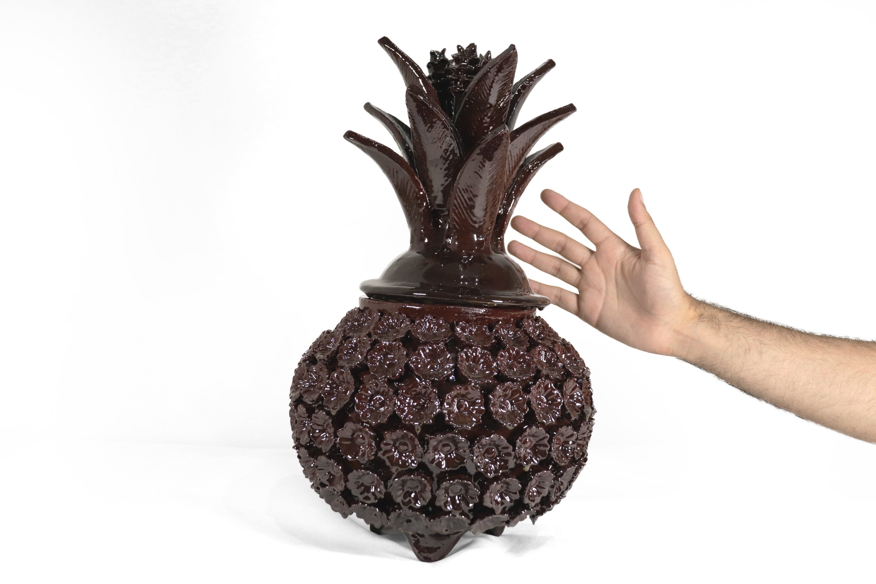 Michoacán Clay Pineapple - Brown with Flowers - Tangancícuaro - 18 in. Juan Gtz