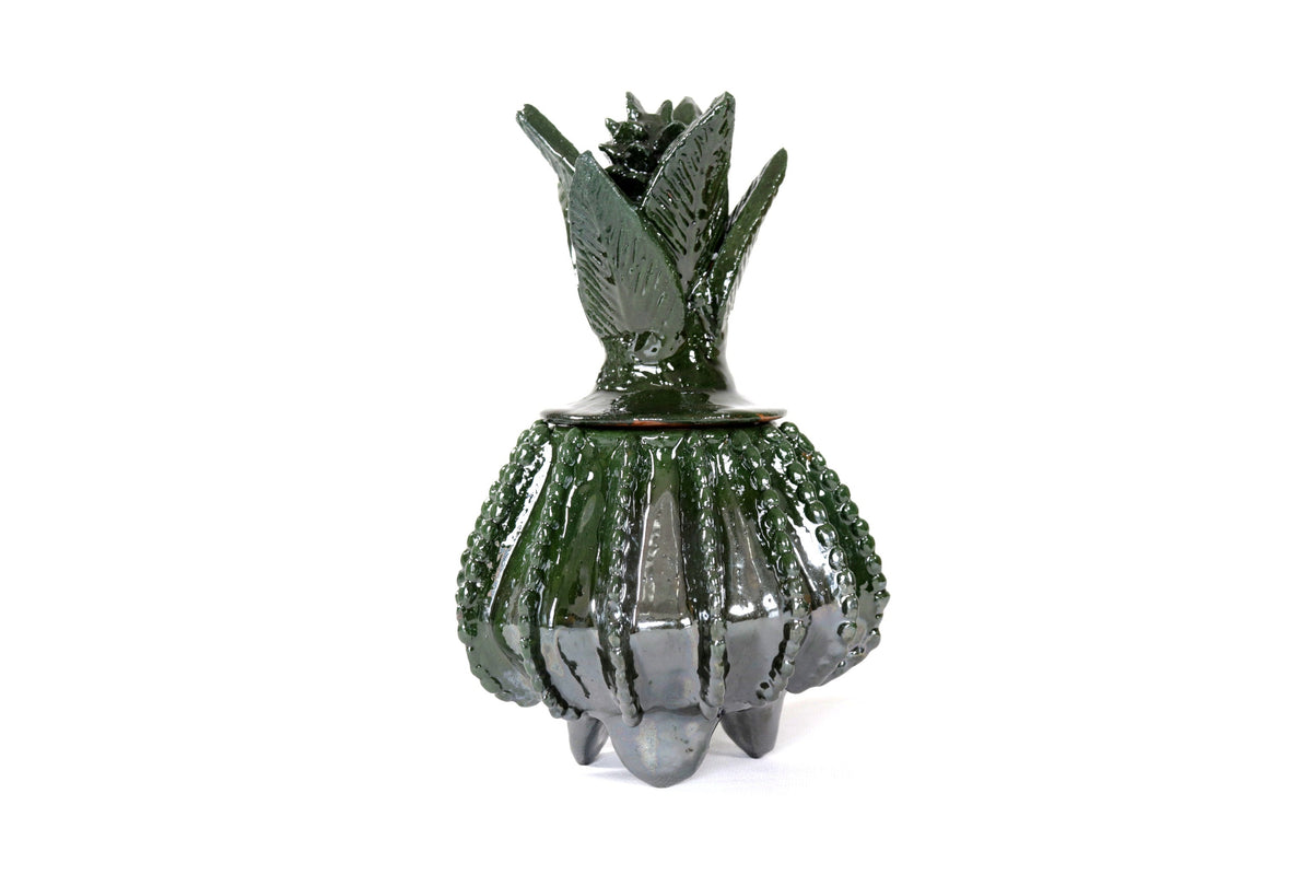 Michoacán Clay Pineapple - Green small barrel cactus - 7.7 in. - Made to Order Juan Gtz