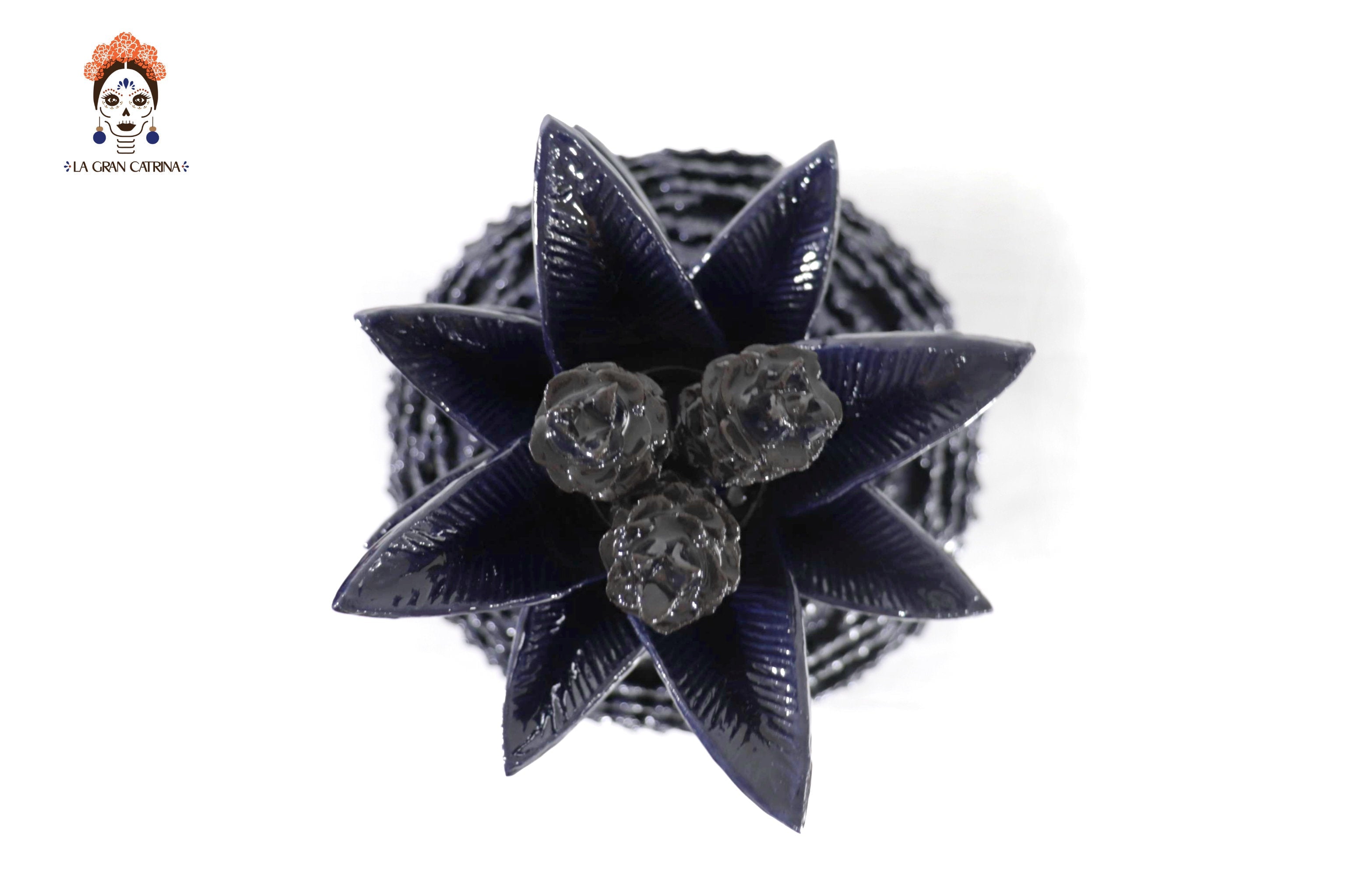 Michoacán Clay Pineapple - Blue with Leaves - 19.6 in. - Made to Order Juan Gtz