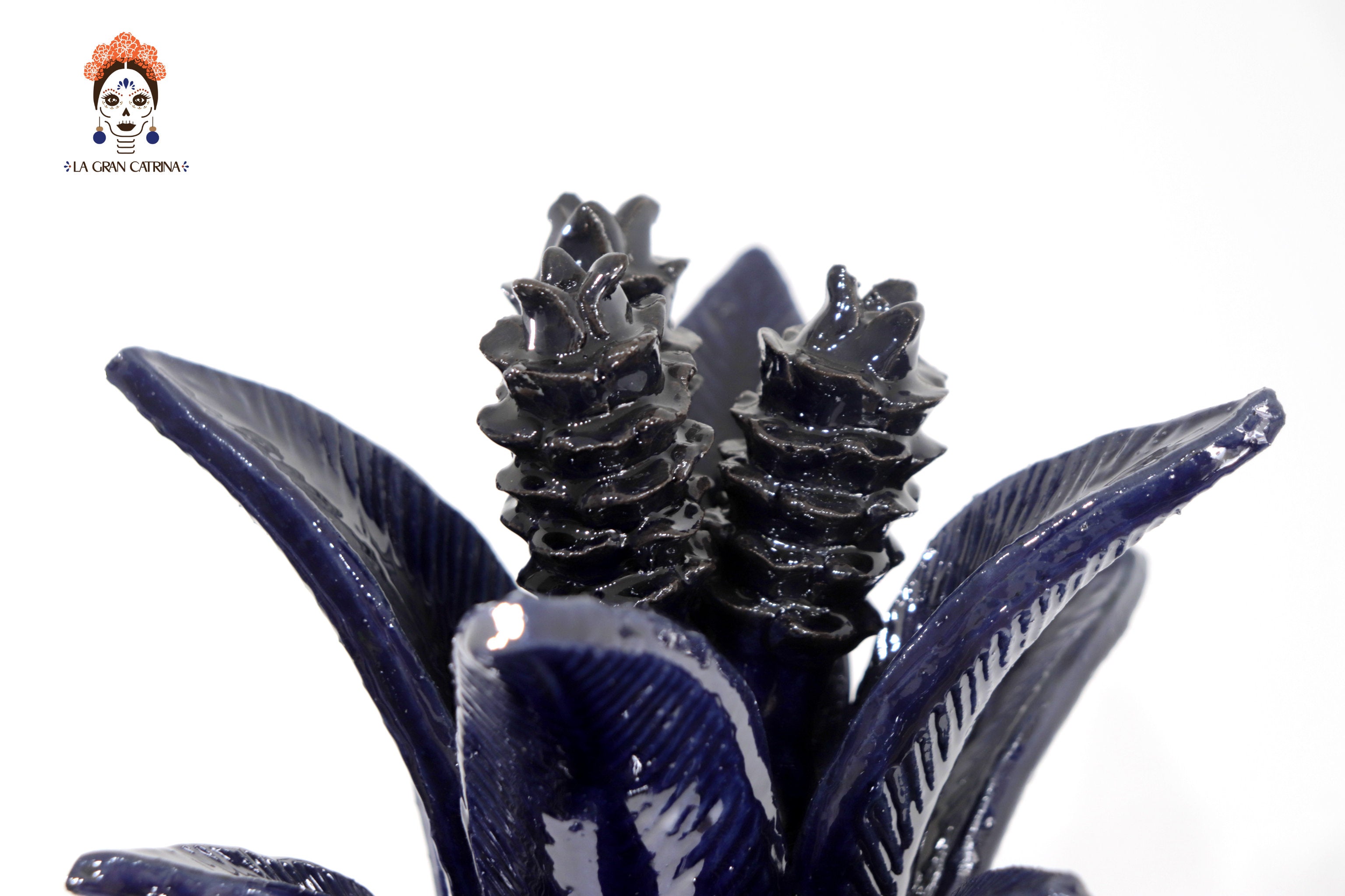 Michoacán Clay Pineapple - Blue with Leaves - 19.6 in. - Made to Order Juan Gtz