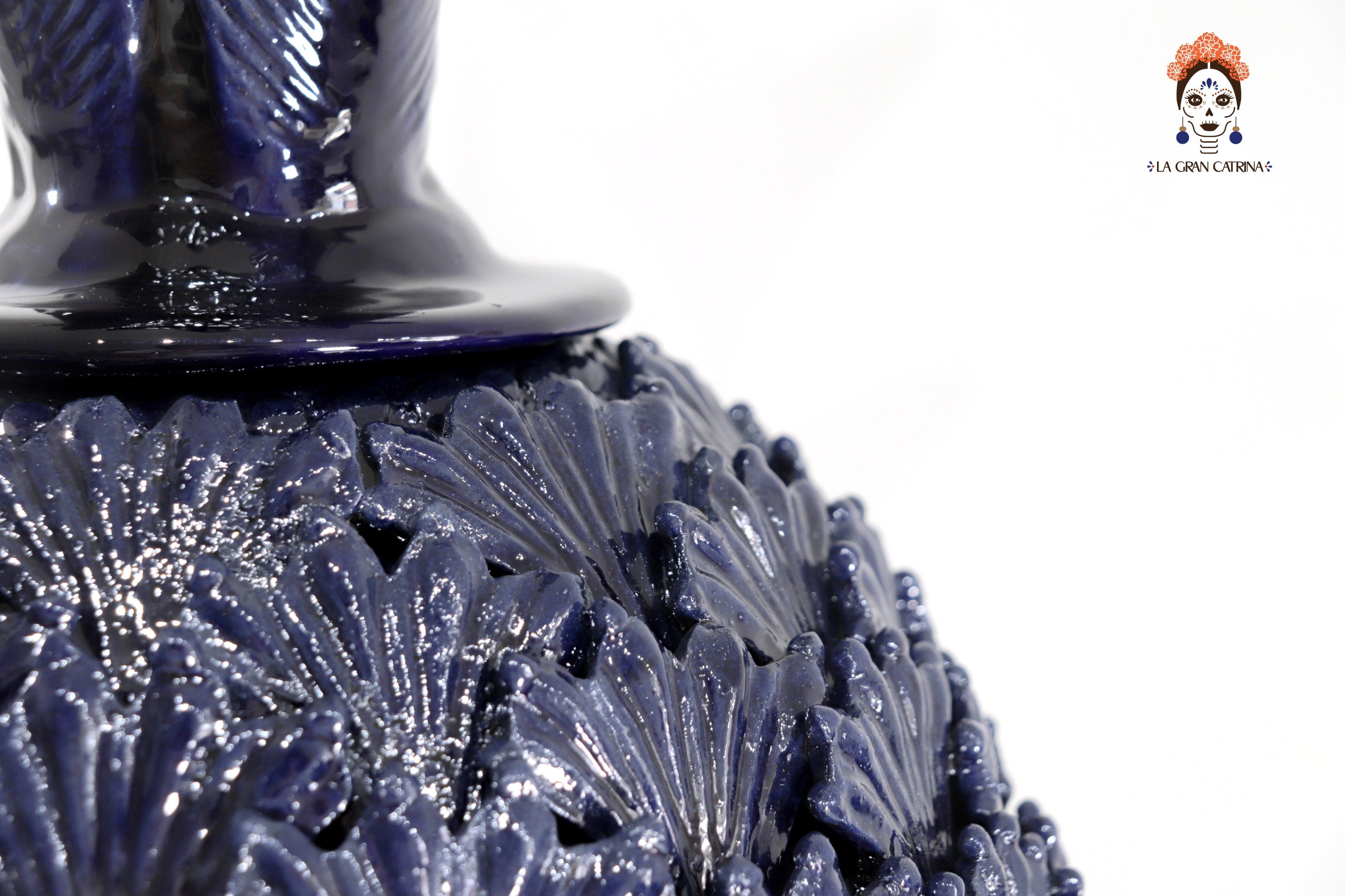 Michoacán Clay Pineapple - Blue with Leaves - 19.6 in. - Made to Order Juan Gtz