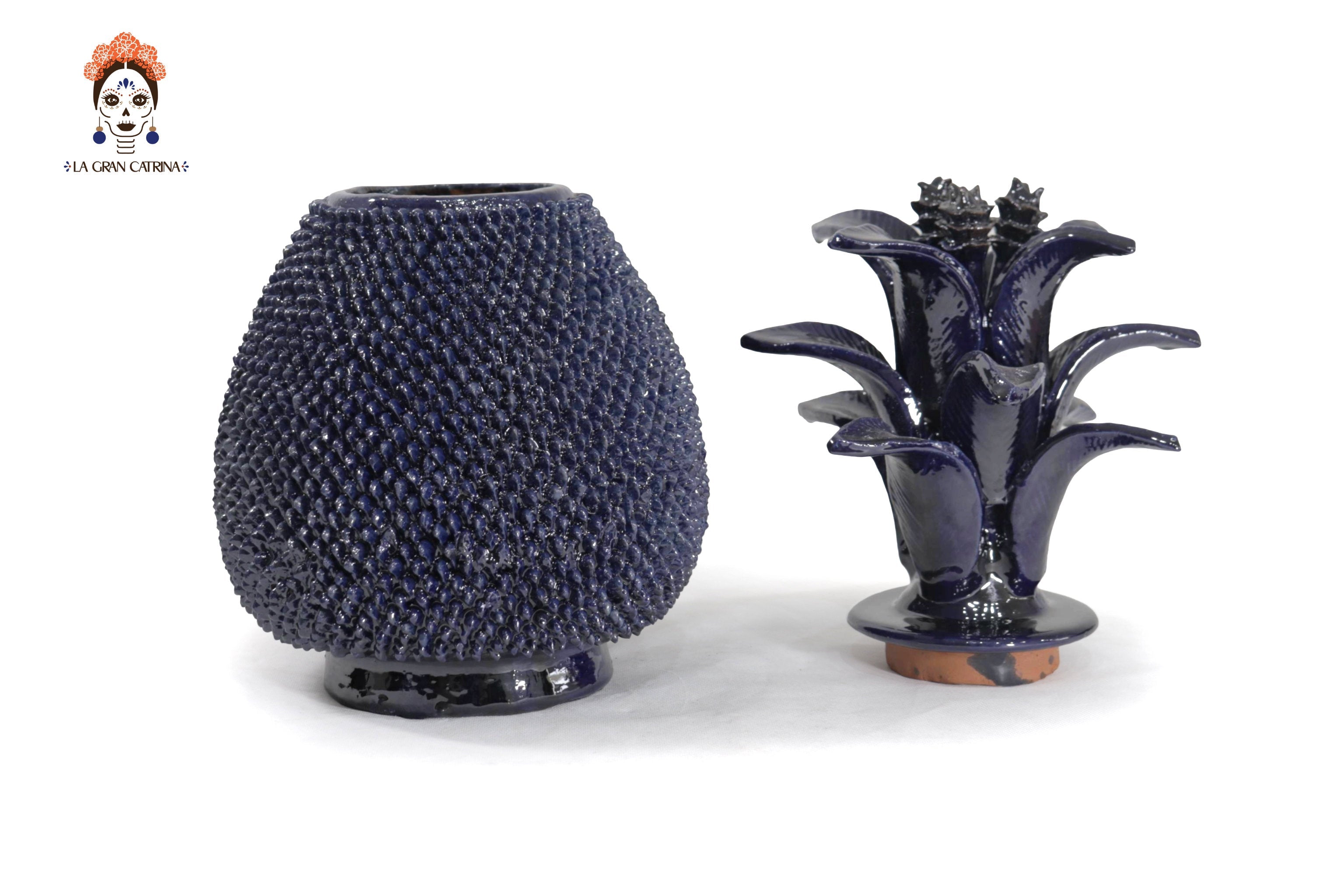 Michoacán Clay Pineapple - Spikes blue - 20 in. Juan Gtz