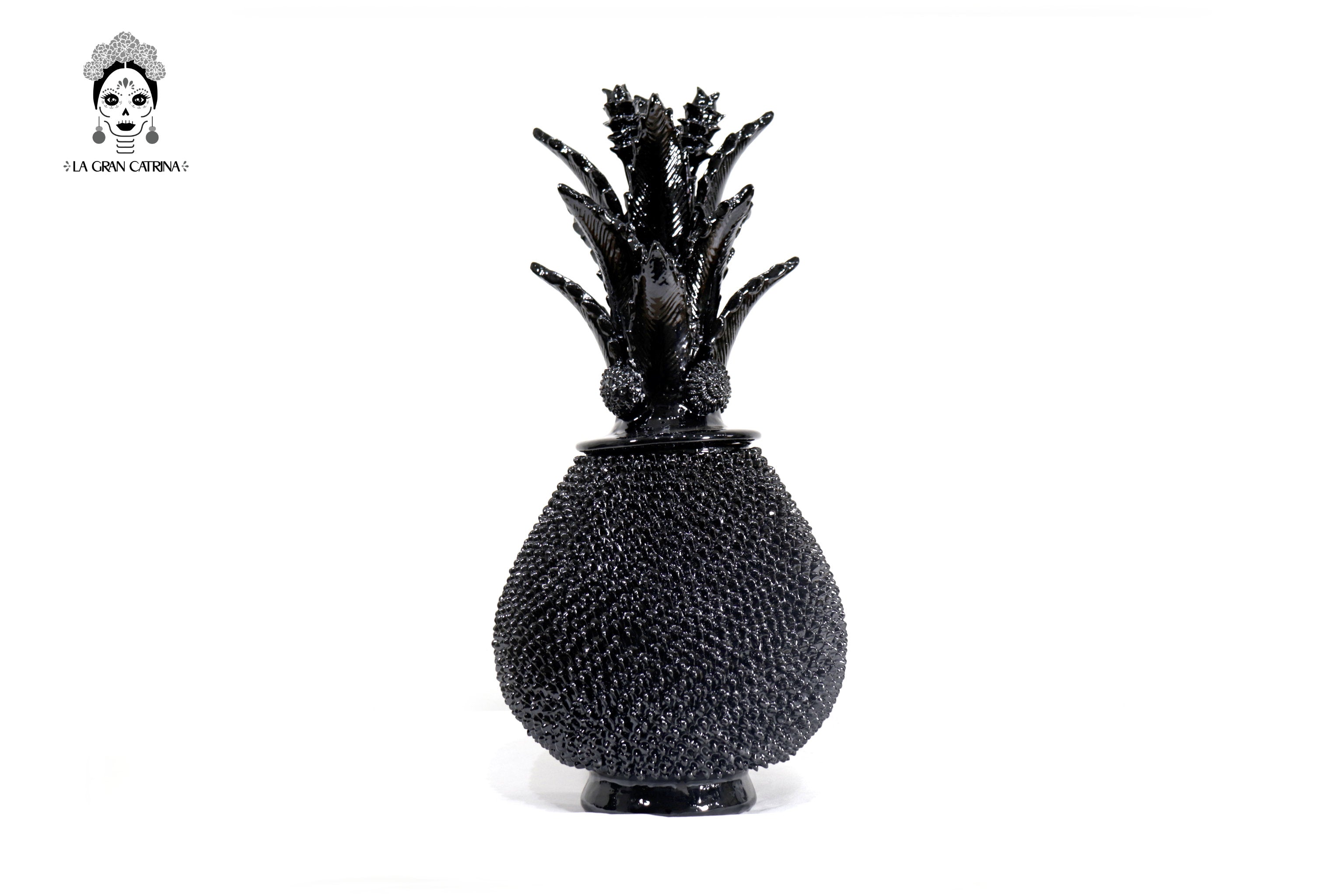 Michoacán Clay Pineapple - Black with Spikes - 20 in. - in. Production Juan Gtz