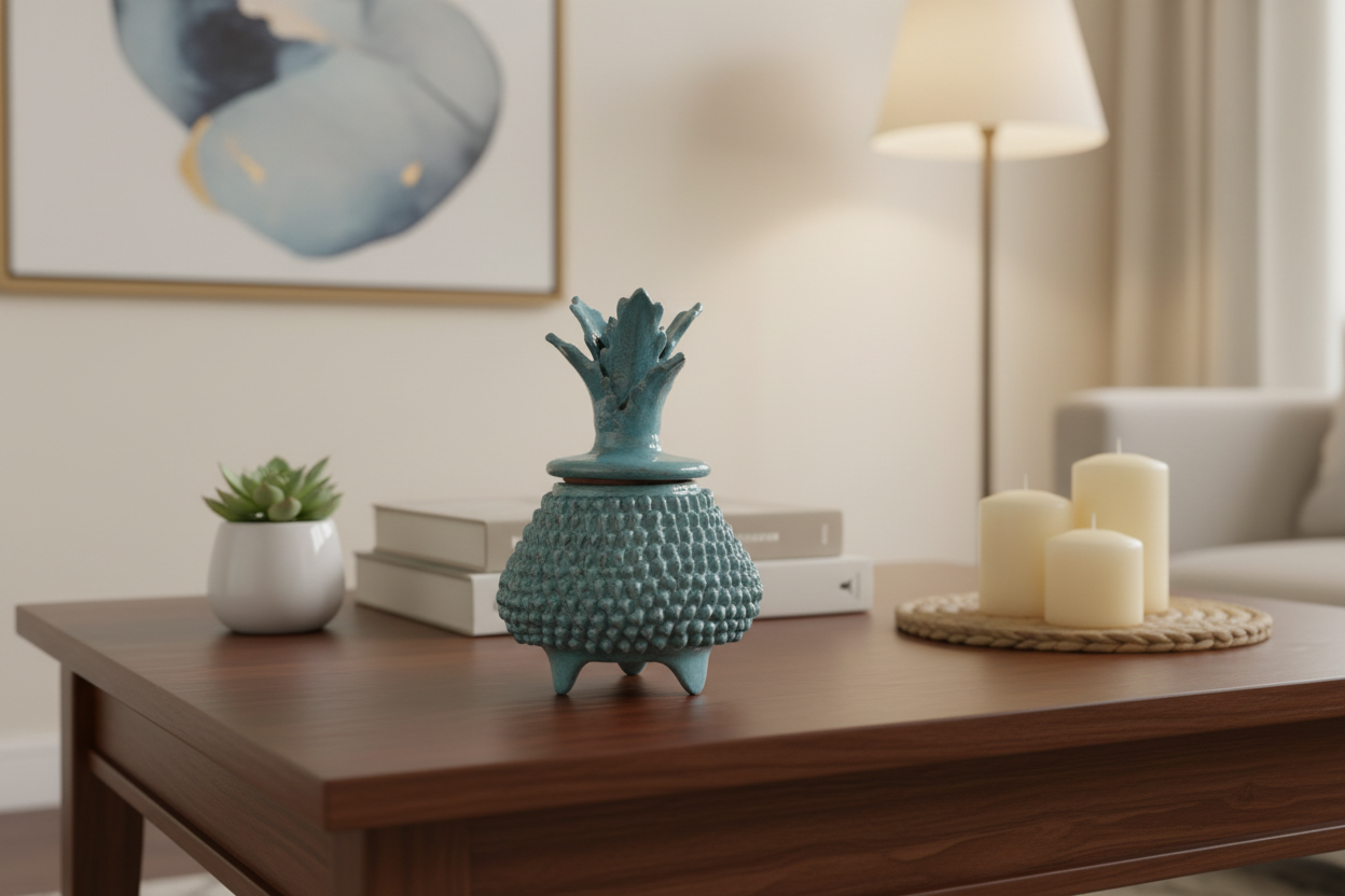 Glazed Clay Pineapple - Brick Pattern turquoise - 7.7 in. Juan Gtz