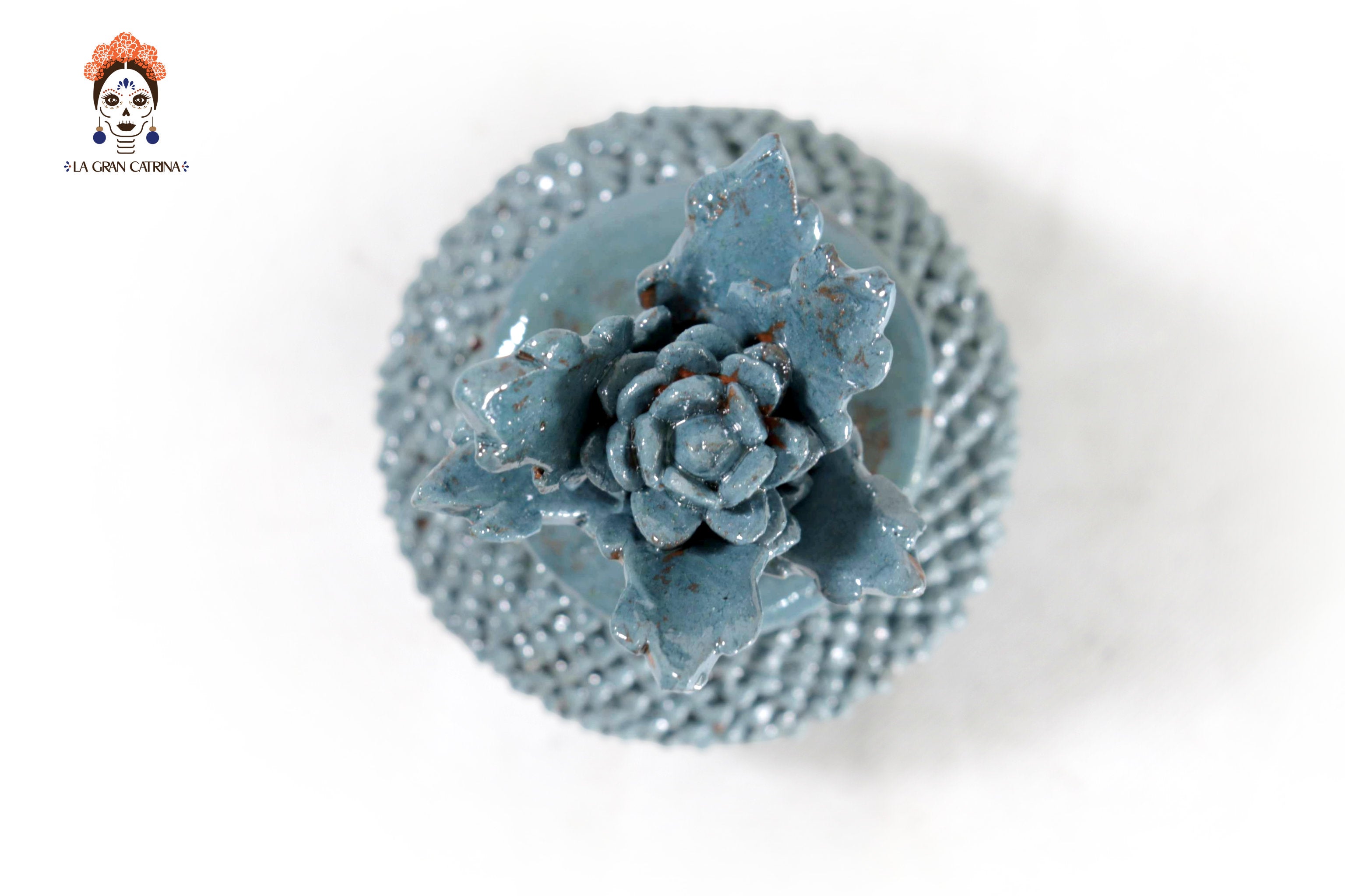 Glazed Clay Pineapple - Brick Pattern turquoise - 7.7 in. Juan Gtz