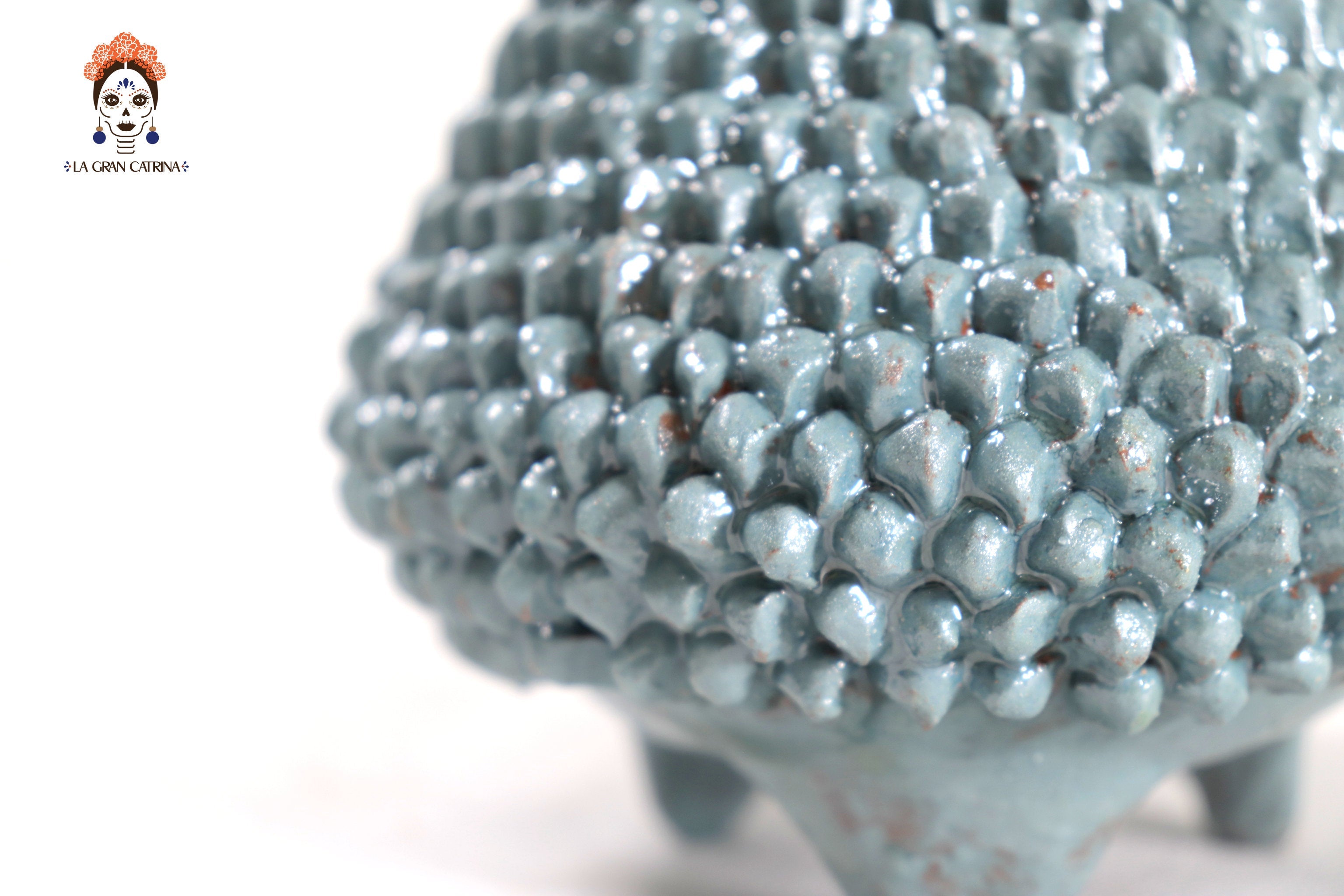 Glazed Clay Pineapple - Brick Pattern turquoise - 7.7 in. Juan Gtz