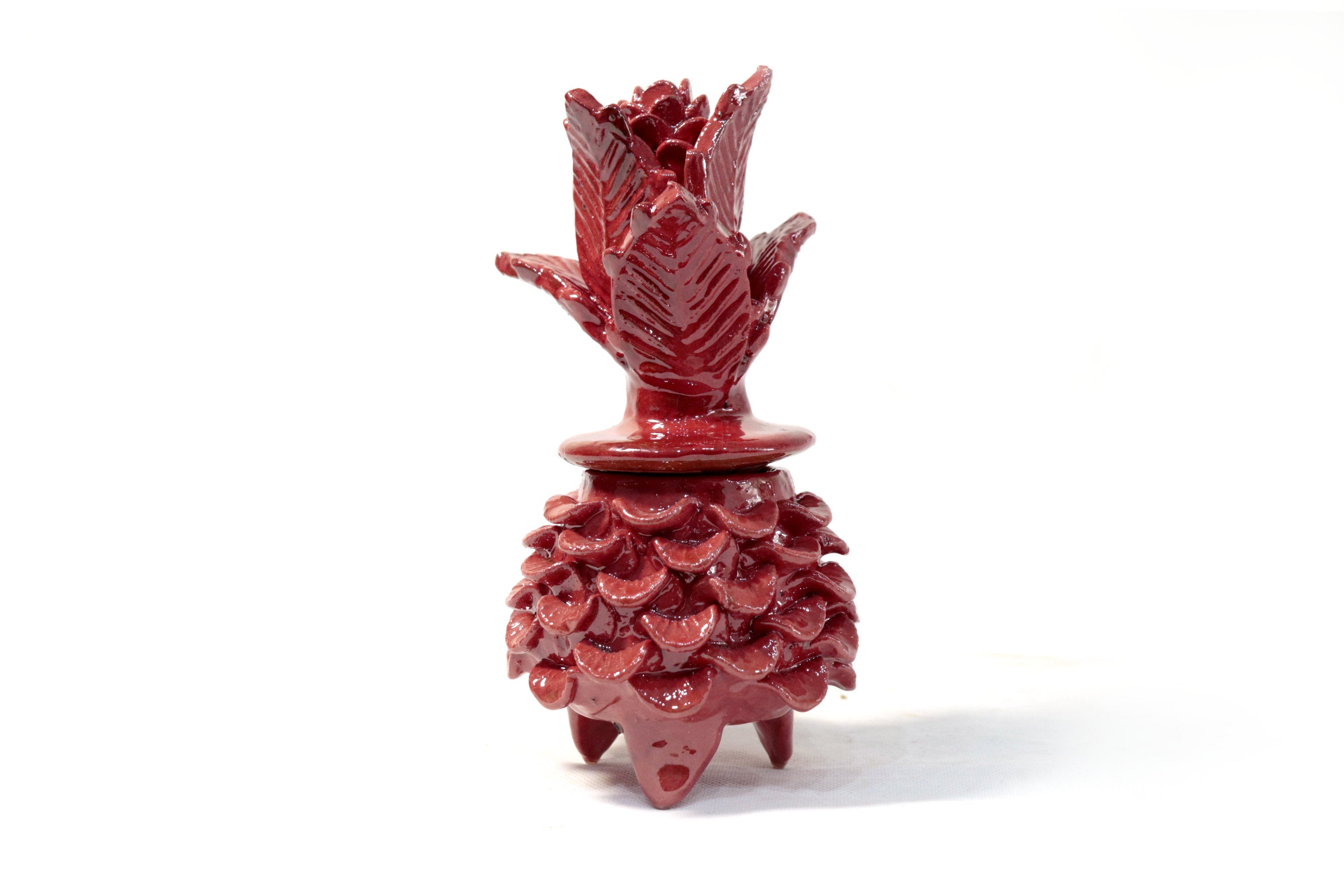 Red Pineapple with Petals Glazed Clay - 7.7 in. - Made to Order Juan Gtz