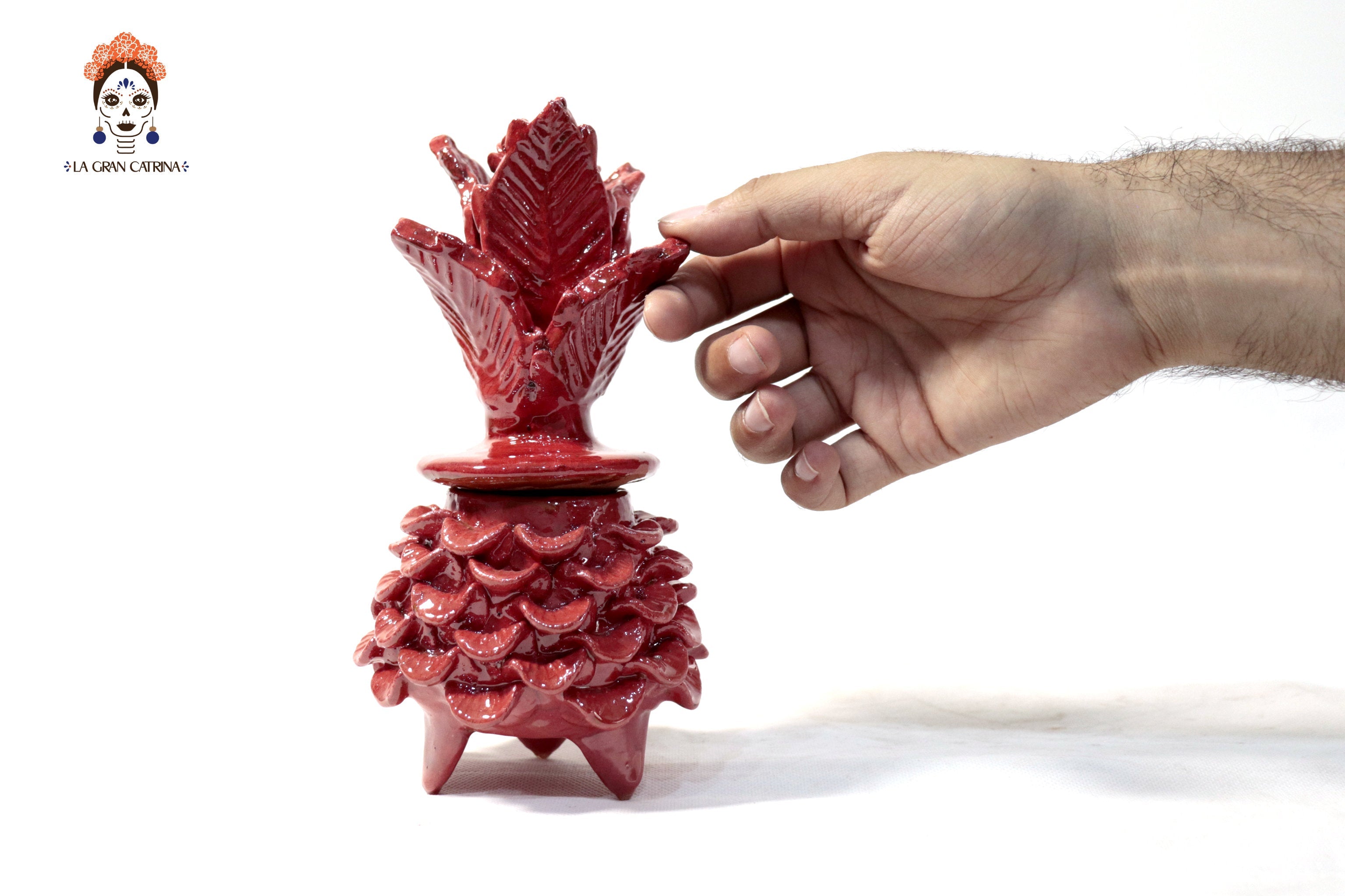 Red Pineapple with Petals Glazed Clay - 7.7 in. - Made to Order Juan Gtz