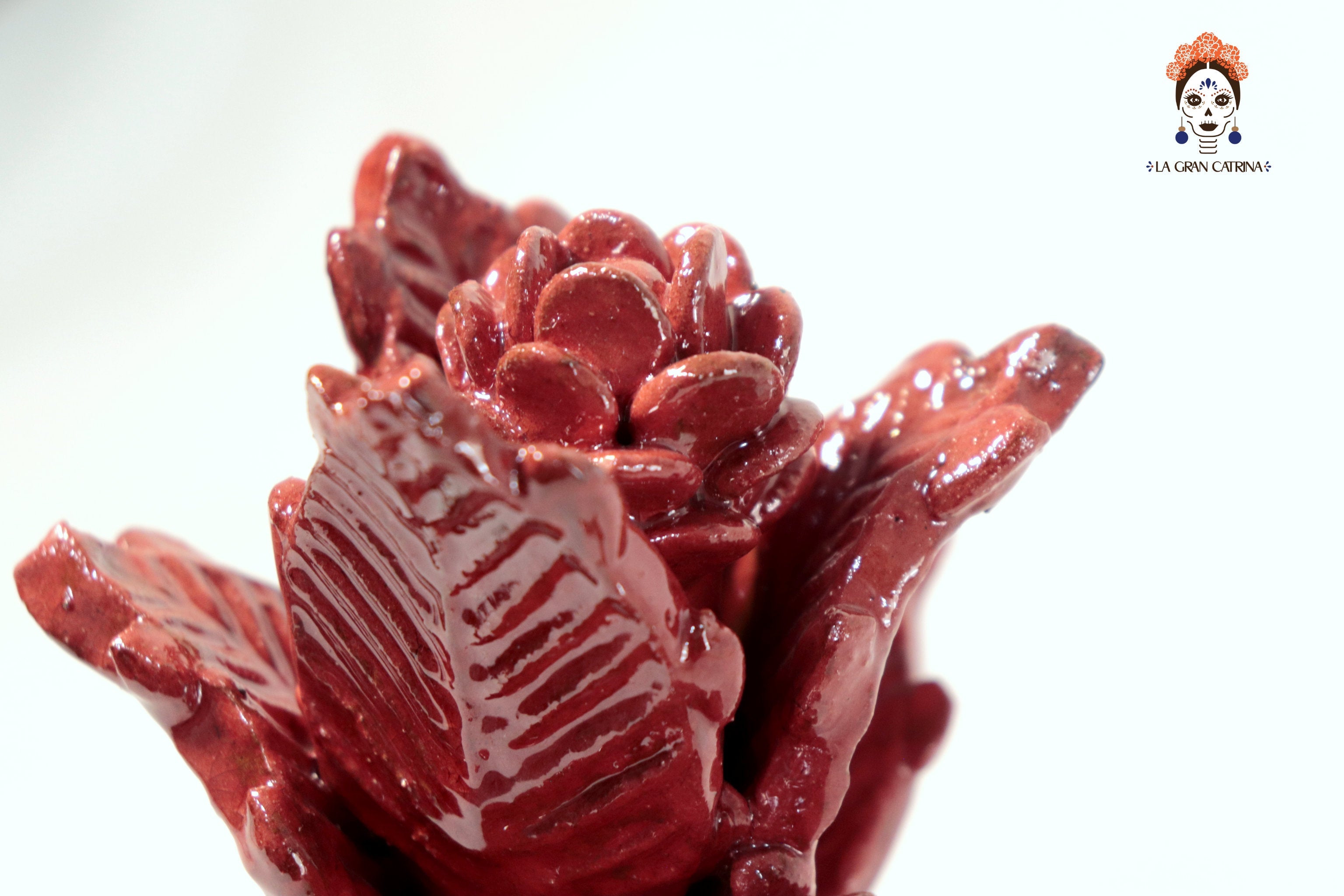 Red Pineapple with Petals Glazed Clay - 7.7 in. - Made to Order Juan Gtz