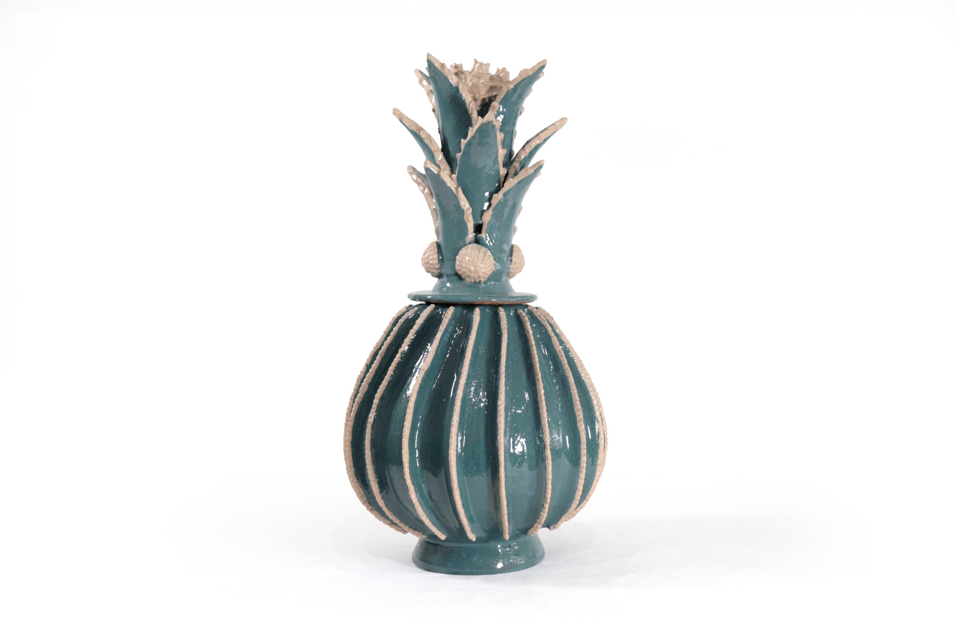 Barrel Cactus Pineapple turquoise with Beige - 19.6 in. - Made to Order 3+ Pcs. Juan Gtz
