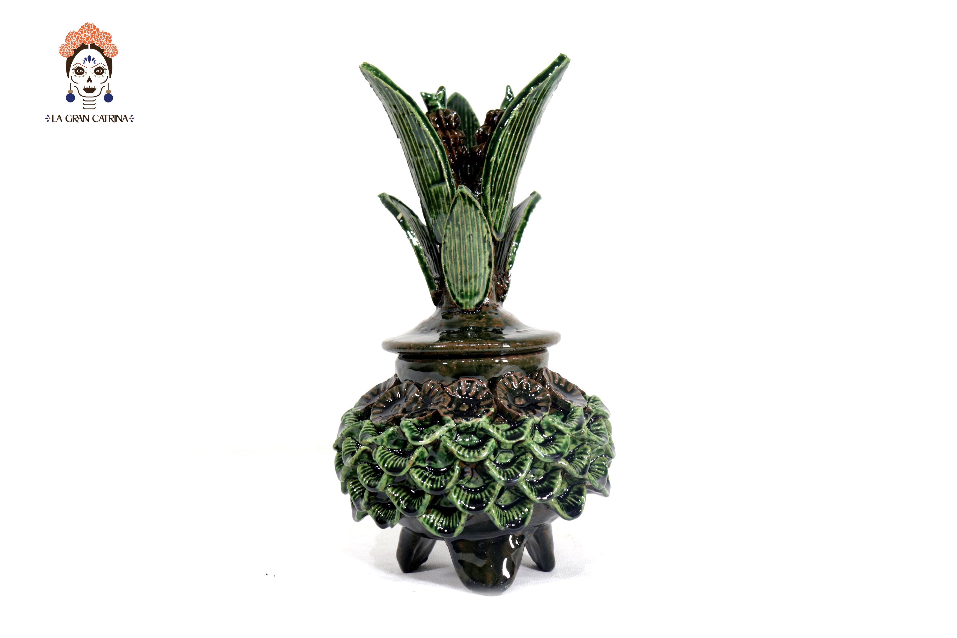 Michoacán Clay Pineapple - Green and brown small petals and flowers - 11.4 in. - Made to Order 10+ pieces Chema SJG