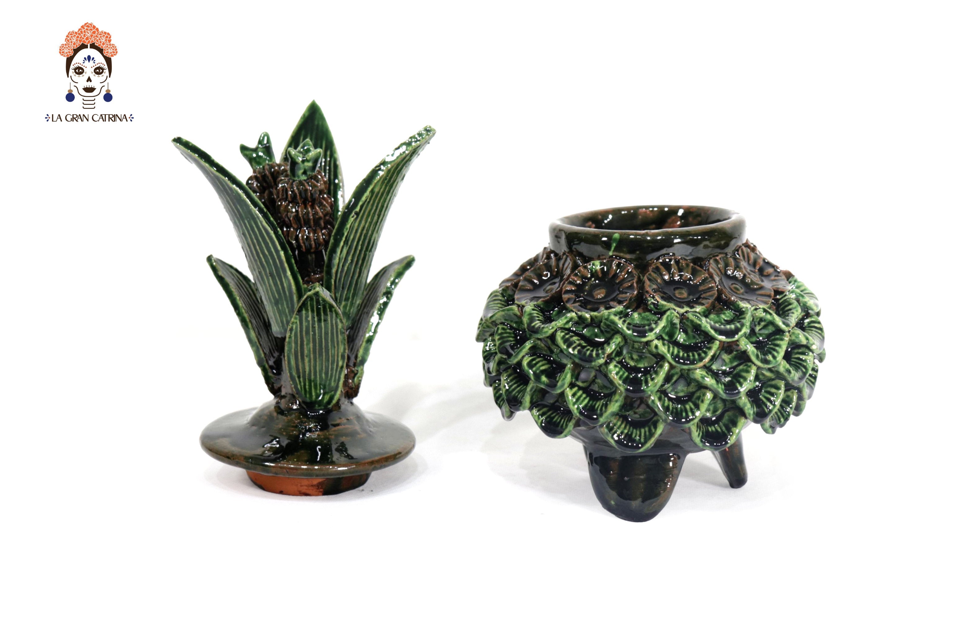 Michoacán Clay Pineapple - Green and brown small petals and flowers - 11.4 in. - Made to Order 10+ pieces Chema SJG