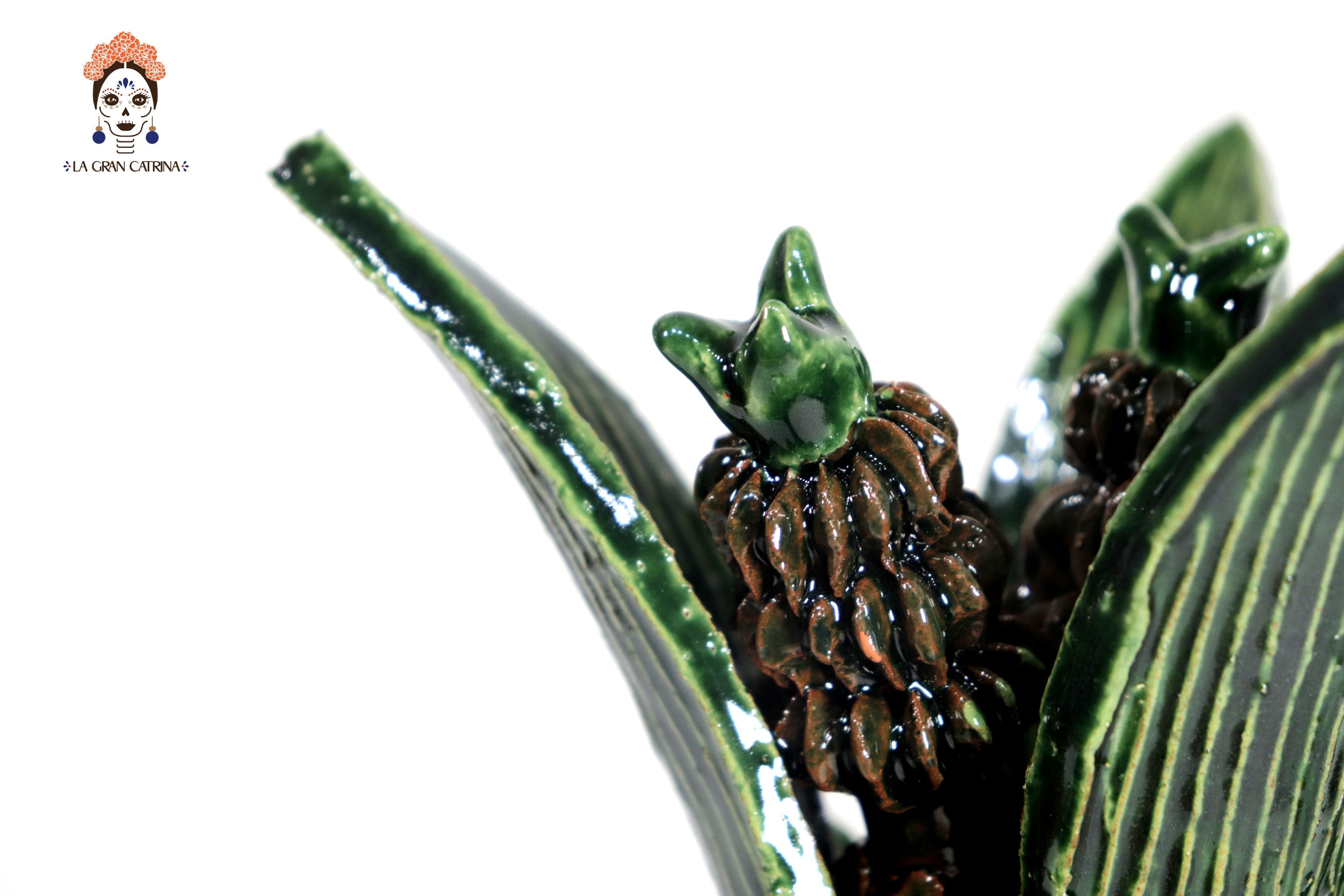 Michoacán Clay Pineapple - Green and brown small petals and flowers - 11.4 in. - Made to Order 10+ pieces Chema SJG