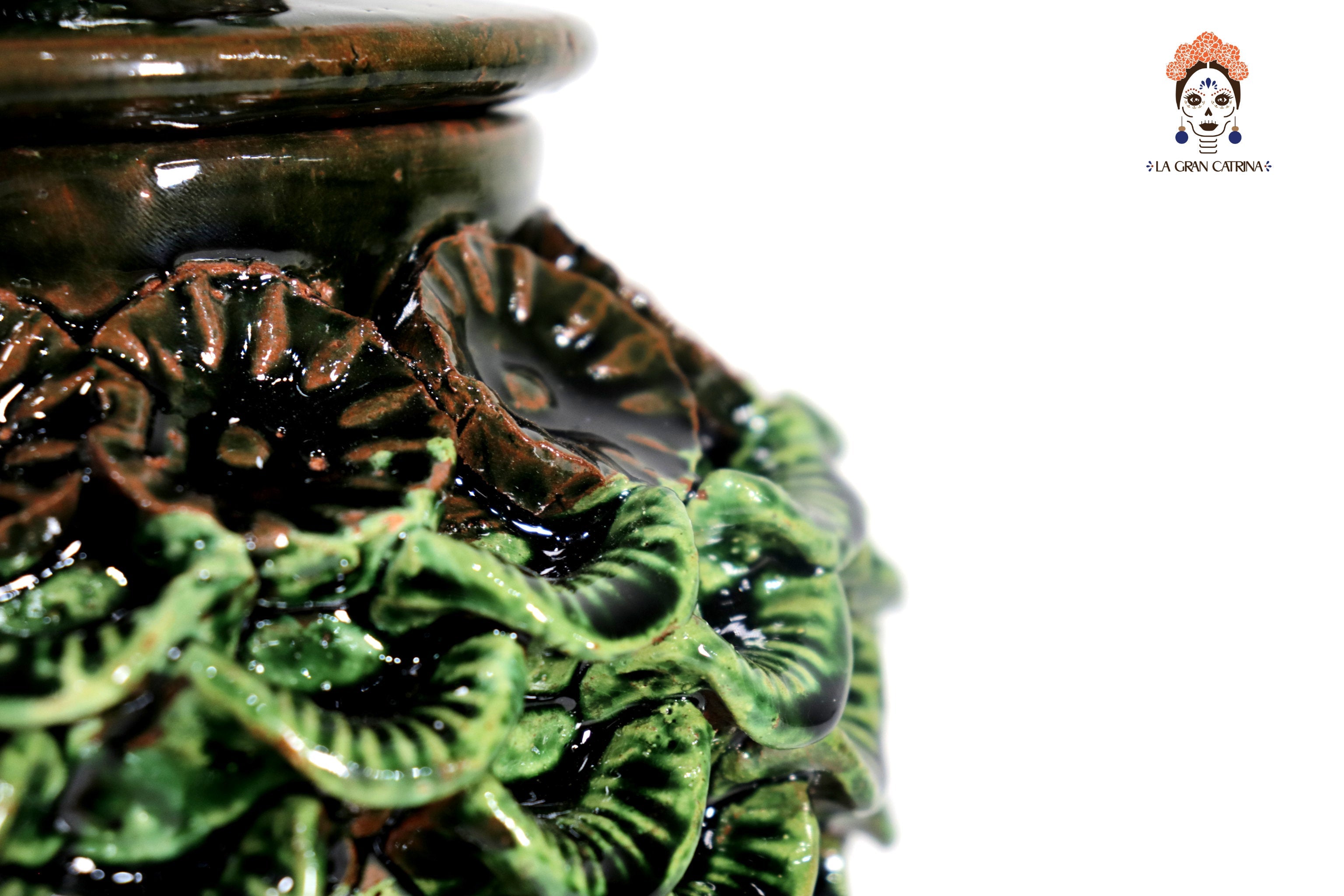 Michoacán Clay Pineapple - Green and brown small petals and flowers - 11.4 in. - Made to Order 10+ pieces Chema SJG